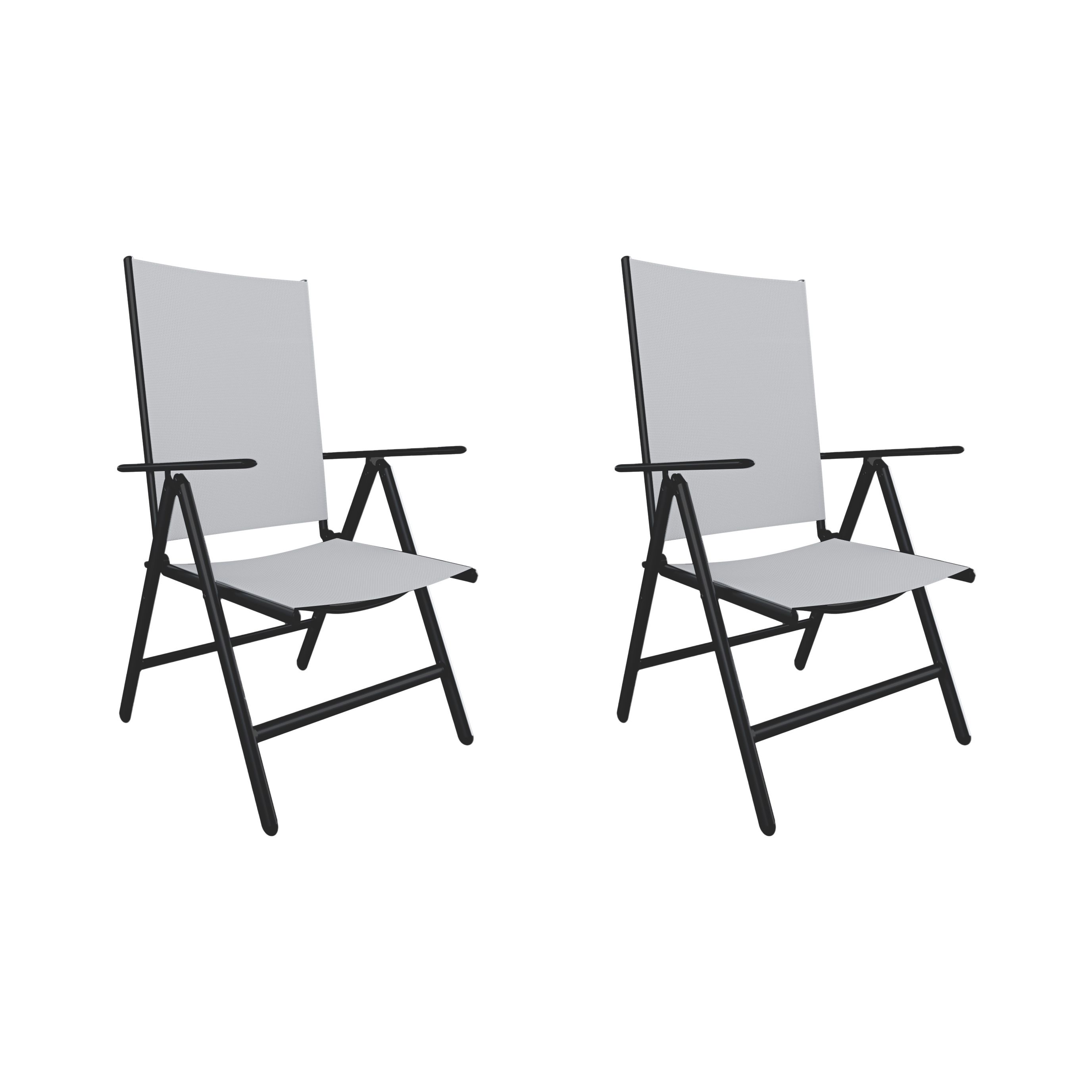 Set di 2 Sedie Da Giardino Pieghevole Multiposizione Regolabile Posizioni Struttura Telaio Alluminio Schienale Braccioli Esterno Terrazzo Balcone Resistente