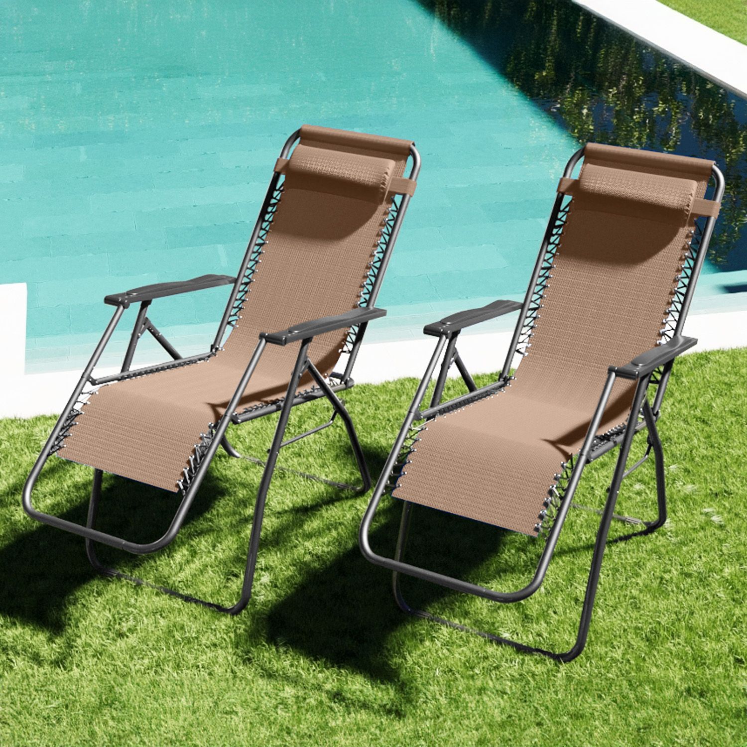 Set di 2 Sedie Sdraio Gravità Zero Giardino Poggiatesta Regolabile Pieghevole Oscillante Ergonomica Traspirante Zero Gravity Esterno Piscina Mare
