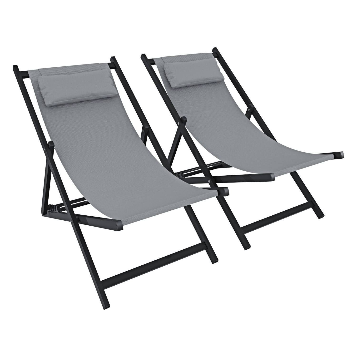 Set Di 2 Sedie Sdraio Leggera Giardino Schienale Regolabile Posizioni Pieghevole Ergonomica Cuscino Traspirante Struttura Alluminio Esterno Piscina Mare