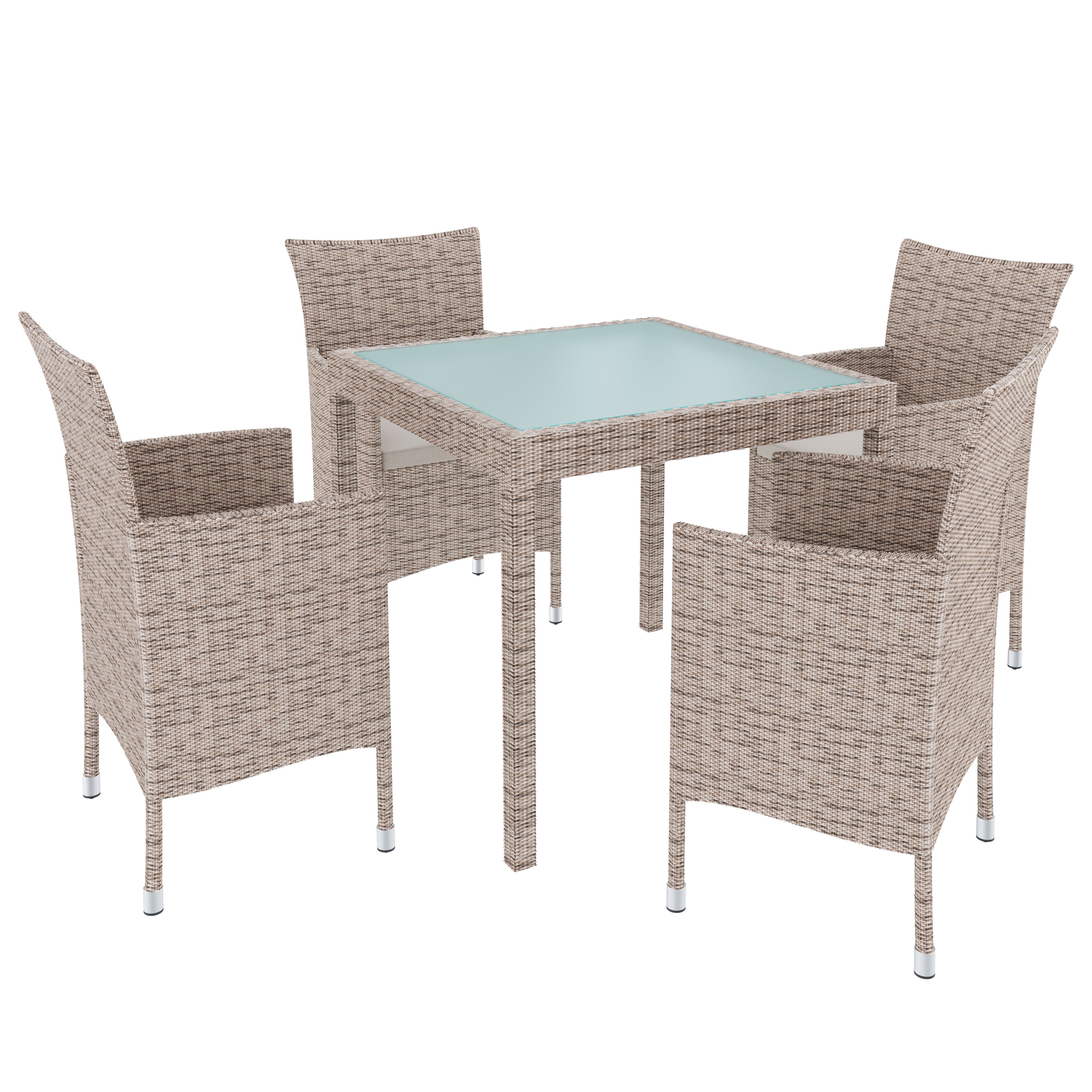 Set Sedie Impilabili E 1 Tavolo Rettangolare Con Ripiano In Vetro Mobili da Giardino Salotto Salottino Rattan 4 Posti Per Terrazzo Balcone Esterno Piscina Cuscini Sfoderabili