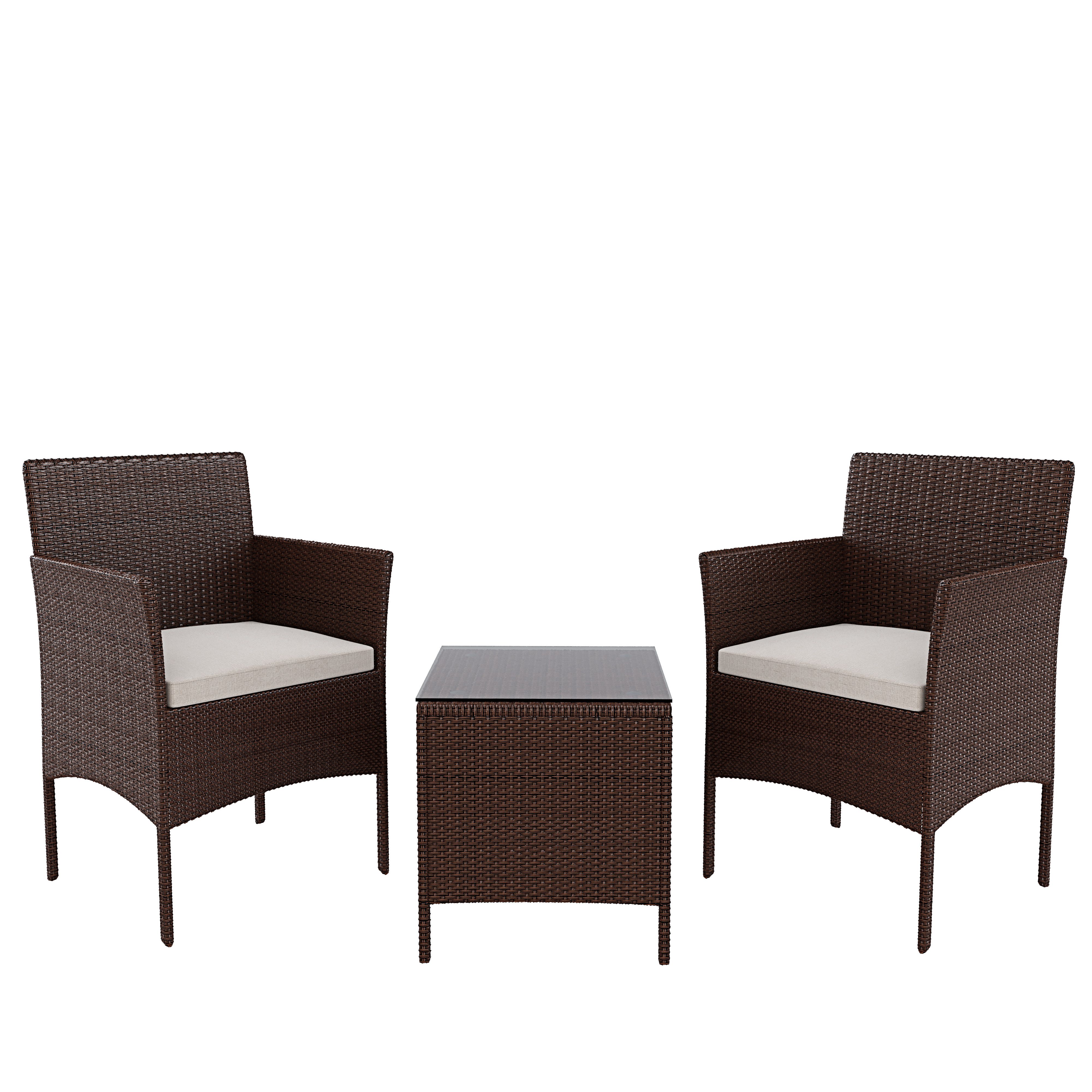 Set Mobili Giardino Salotto Salottino Rattan Tavolino Ripiano Vetro Poltrone Divano Giardino Esterno Piscina Cuscini Sfoderabili