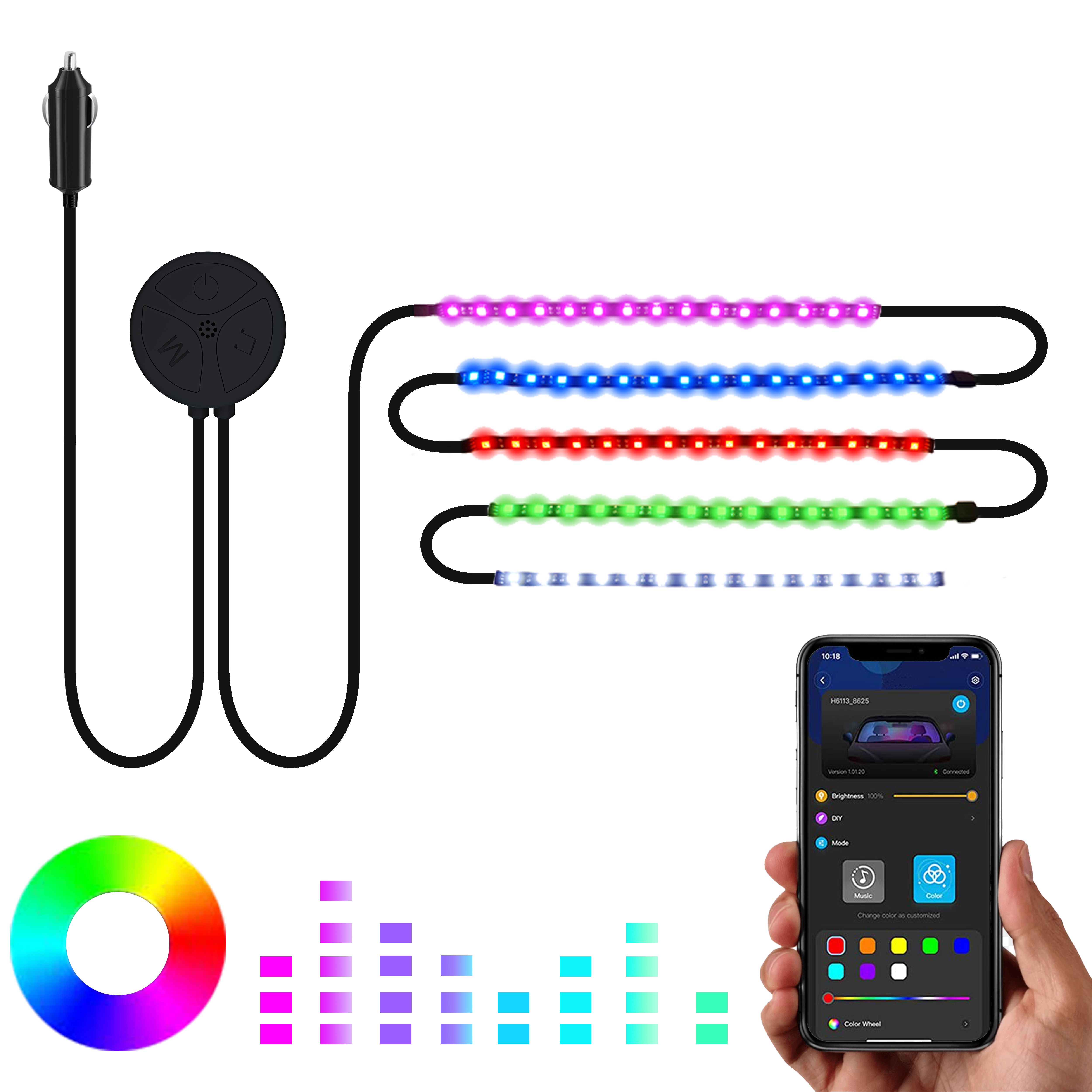 Striscia LED Auto Abitacolo Con App Luci Interne Per Macchina Con Telecomando Caricabatterie Per Accendisigari