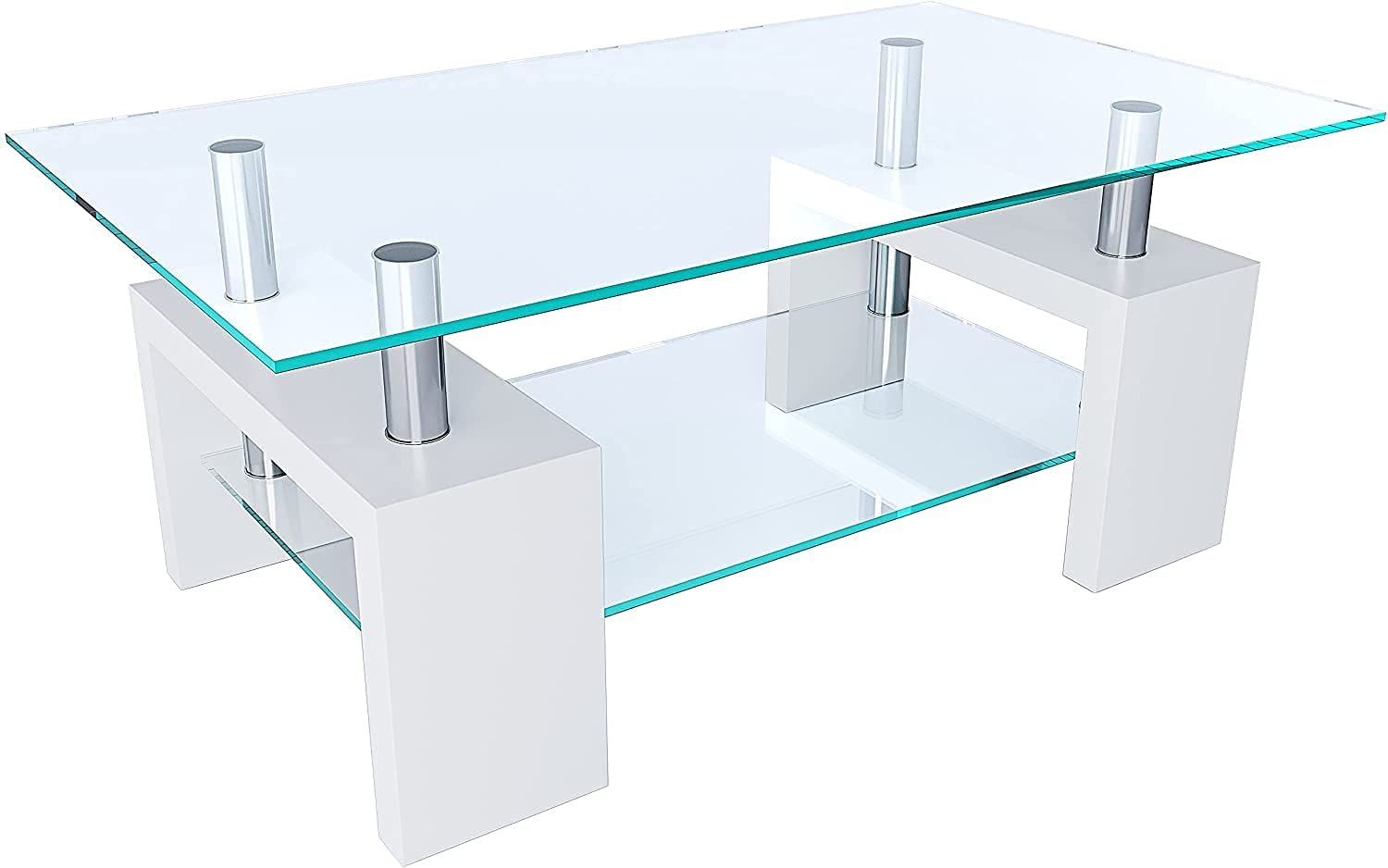 Tavolino Basso Rettangolare Salotto In Vetro E Legno MDF Per Soggiorno Salone Sala Da Pranzo Tavolo Da Caffè Con Ripiano Moderno Ed Elegante