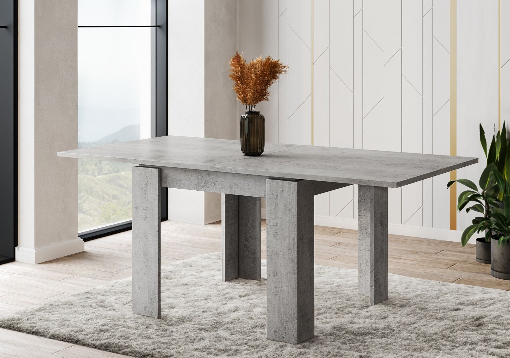 Tavolo Allungabile Moderno Da 4 A 8 Persone Gambe Spesse Design Minimal Meccanismo Centrale Estensibile Ideale Per Cucina o Sala da Pranzo - Grigio cemento