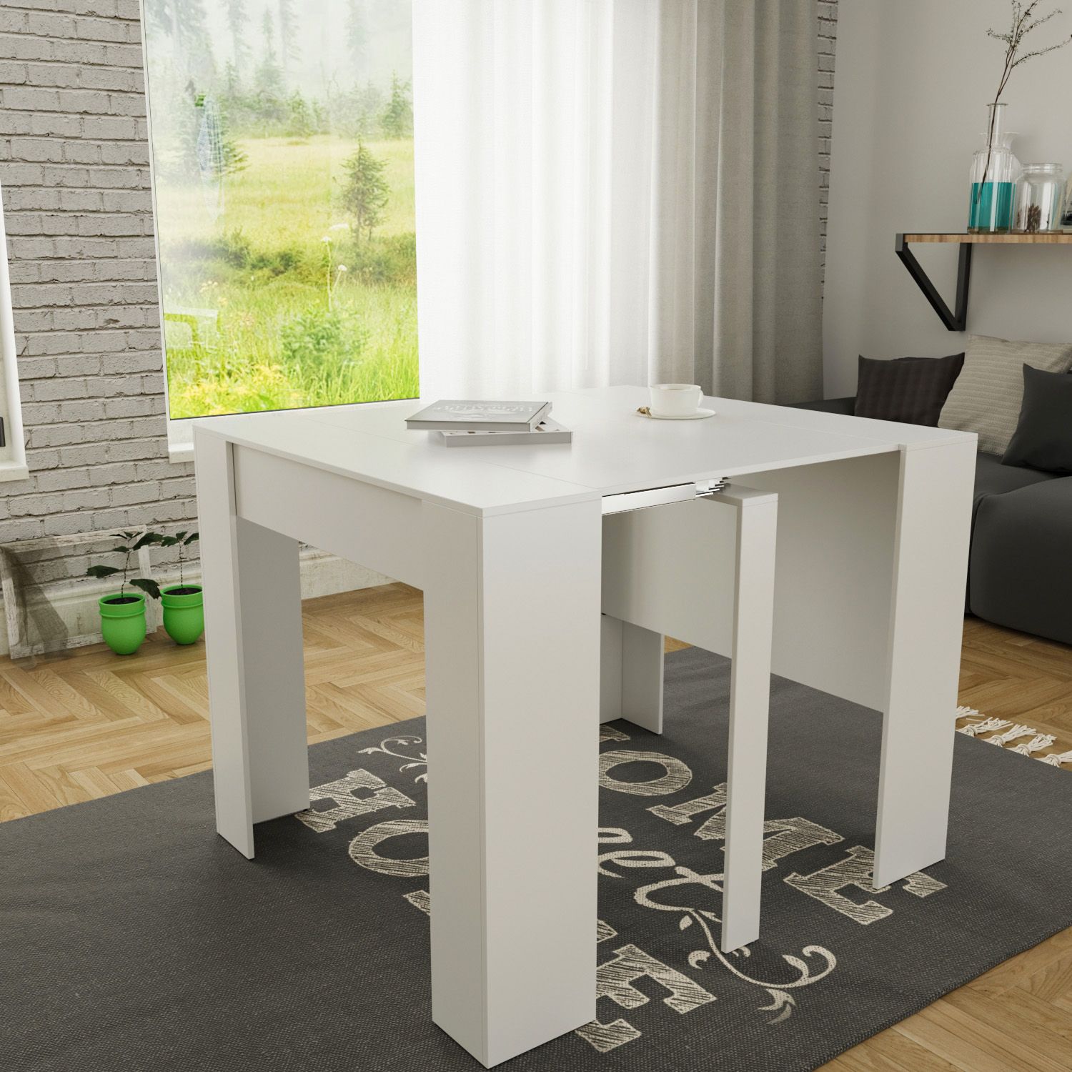 Tavolo Consolle Allungabile New York Fino A 2.37 Metri, Tavolo 10 Posti Salvaspazio Multiposizione, Design Moderno Ed Elegante, Consolle per Casa E Ufficio, 78 x 51 x 90 cm, Colore Bianco Lucido