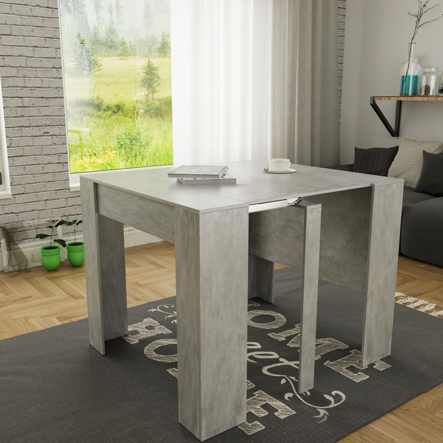 Tavolo Consolle Allungabile New York Fino A 2.37 Metri, Tavolo 10 Posti Salvaspazio Multiposizione, Design Moderno Ed Elegante, Consolle Per Casa E Ufficio, 78 x 51 x 90 cm, Colore Grigio Cemento