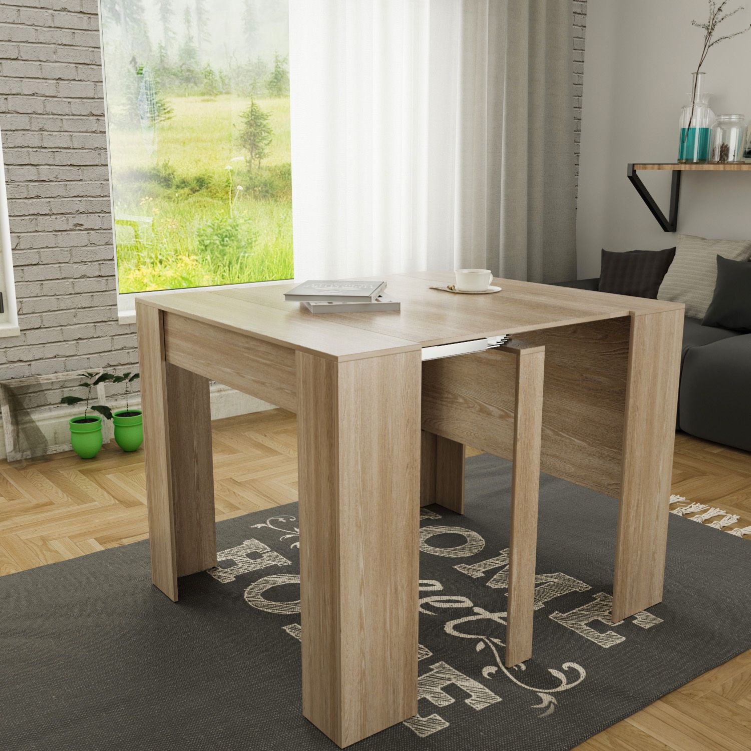 Tavolo Consolle Allungabile New York Fino A 2.37 Metri, Tavolo 10 Posti Salvaspazio Multiposizione, Design Moderno Ed Elegante, Consolle Per Casa E Ufficio, 78 x 51 x 90 cm, Colore Rovere