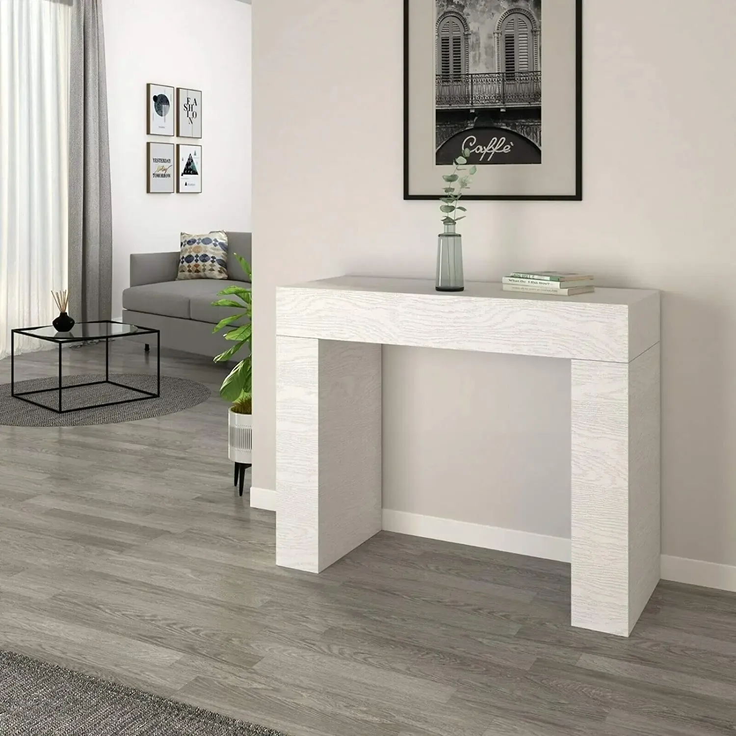 Tavolo Consolle In Legno, Tavolo Salvaspazio Fisso, Design Washington Moderno Ed Elegante, Consolle Per Casa Ingresso Ufficio, 110 x 40 x 80 cm, (Bianco Opaco)