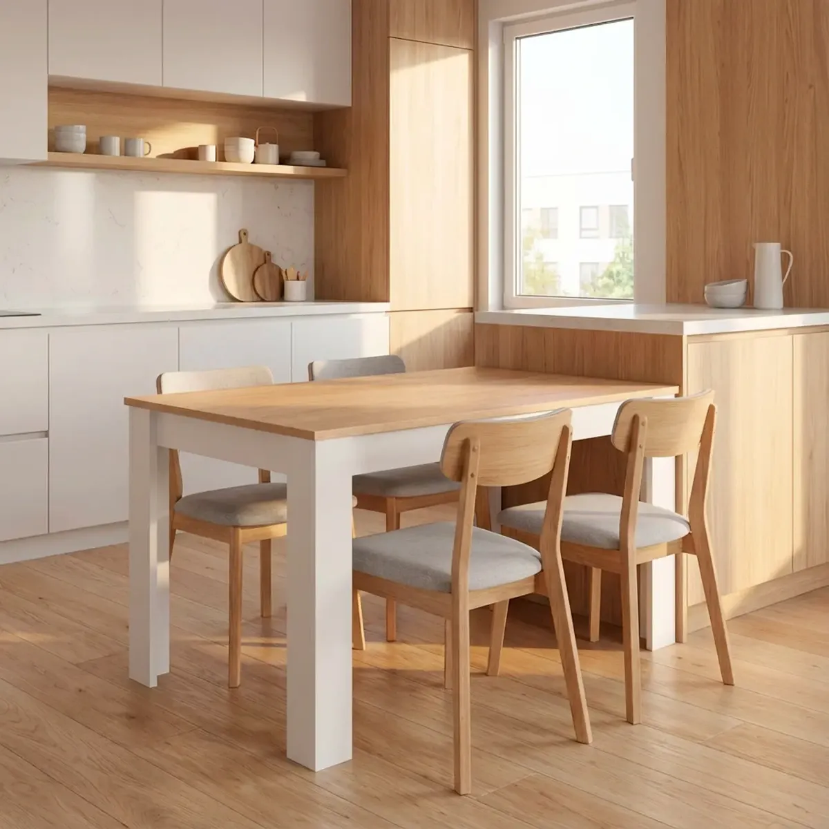 Tavolo da Pranzo 4 Posti Fisso Stile Nordico Moderno Minimal Tavolino per Cucina Sala da Pranzo Soggiorno Zona Living 108.5 x 67 x 78 Cm