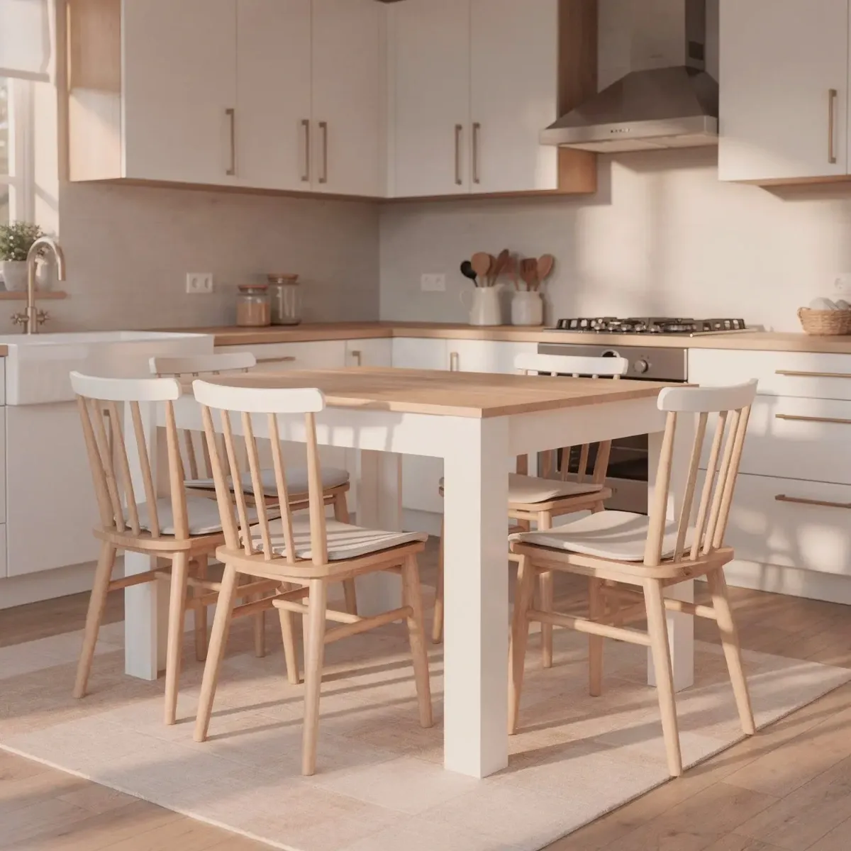 Tavolo da Pranzo 4 Posti Fisso Stile Nordico Moderno Minimal Tavolino per Cucina Sala da Pranzo Soggiorno Zona Living 108.5 x 67 x 78 Cm