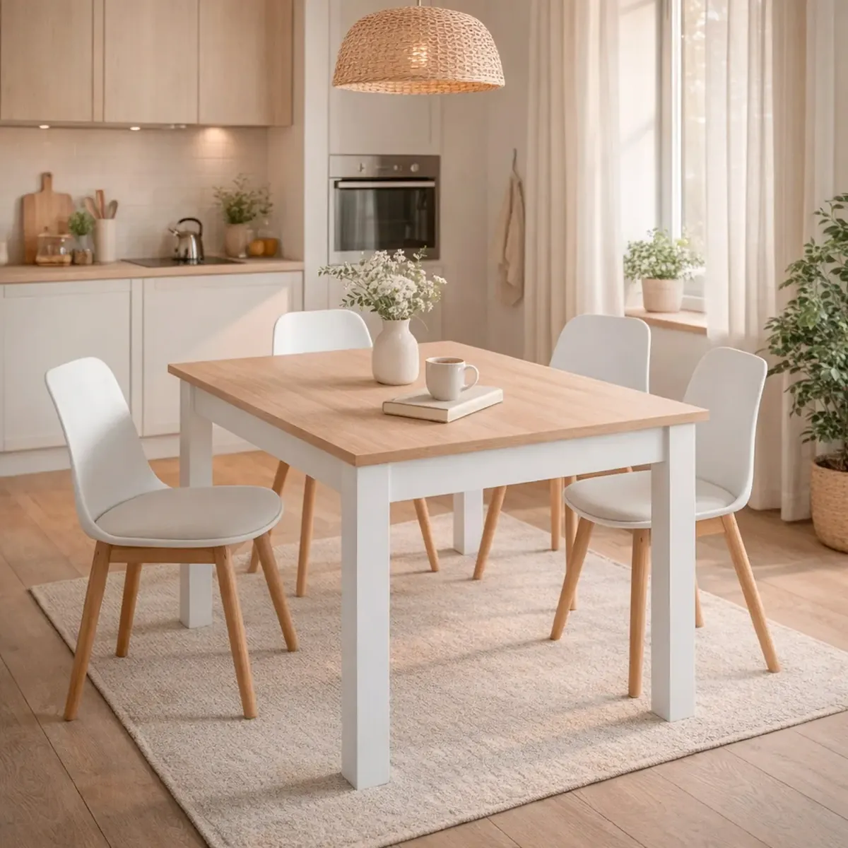 Tavolo da Pranzo 4 Posti Fisso Stile Nordico Moderno Minimal Tavolino per Cucina Sala da Pranzo Soggiorno Zona Living 108.5 x 67 x 78 Cm