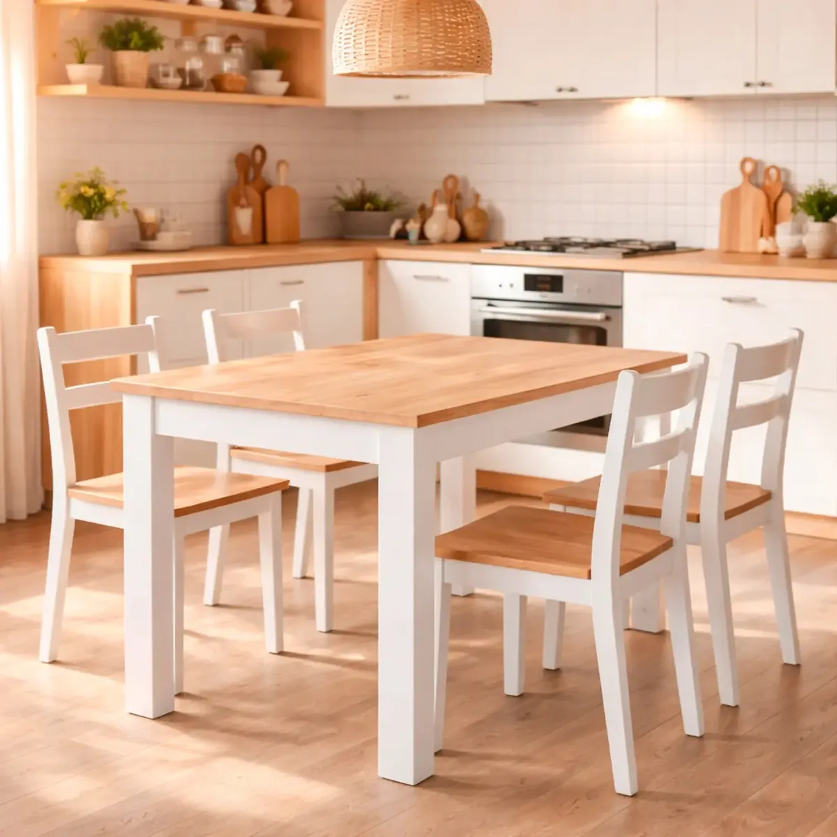 Tavolo da Pranzo 4 Posti Fisso Stile Nordico Moderno Minimal Tavolino per Cucina Sala da Pranzo Soggiorno Zona Living 108.5 x 67 x 78 Cm