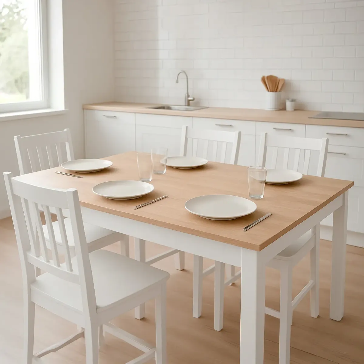 Tavolo da Pranzo 4 Posti Fisso Stile Nordico Moderno Minimal Tavolino per Cucina Sala da Pranzo Soggiorno Zona Living 108.5 x 67 x 78 Cm