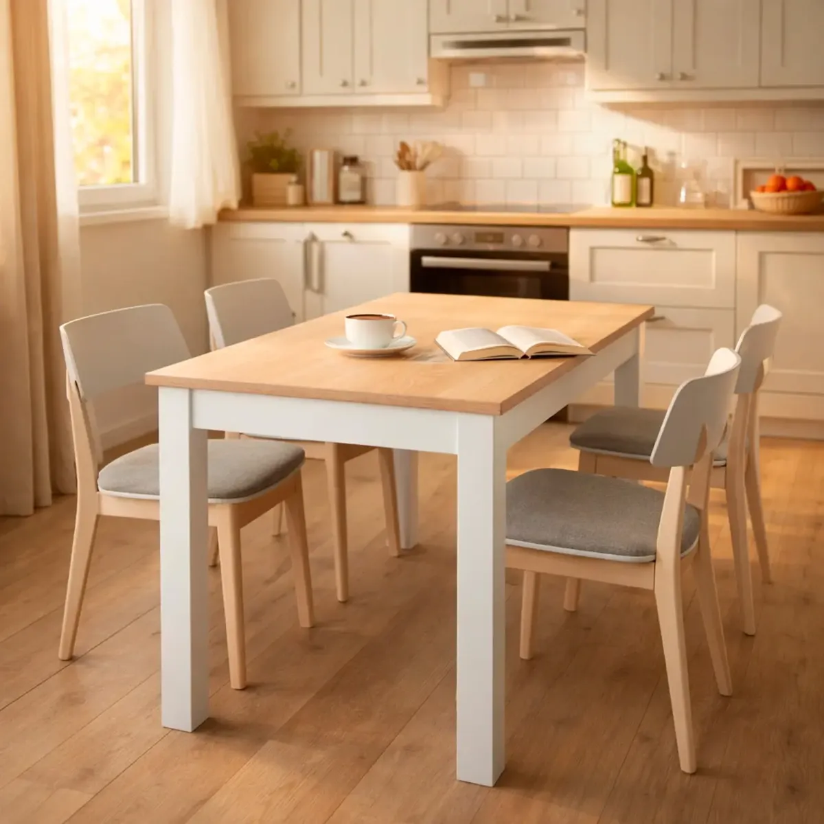 Tavolo da Pranzo 4 Posti Fisso Stile Nordico Moderno Minimal Tavolino per Cucina Sala da Pranzo Soggiorno Zona Living 108.5 x 67 x 78 Cm