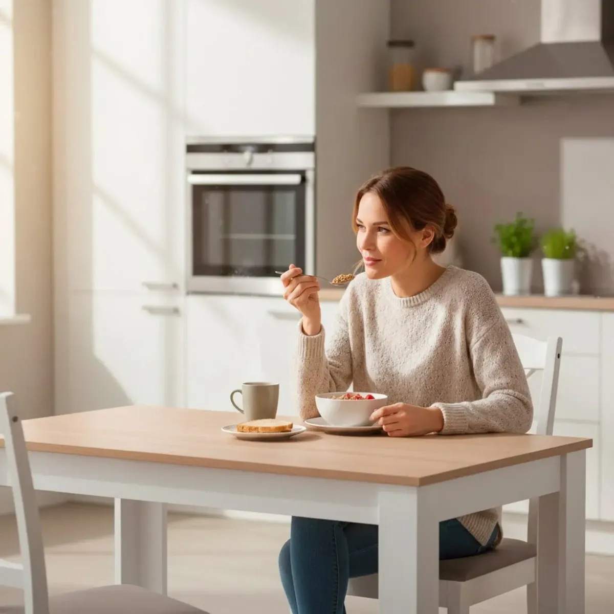Tavolo da Pranzo 4 Posti Fisso Stile Nordico Moderno Minimal Tavolino per Cucina Sala da Pranzo Soggiorno Zona Living 108.5 x 67 x 78 Cm