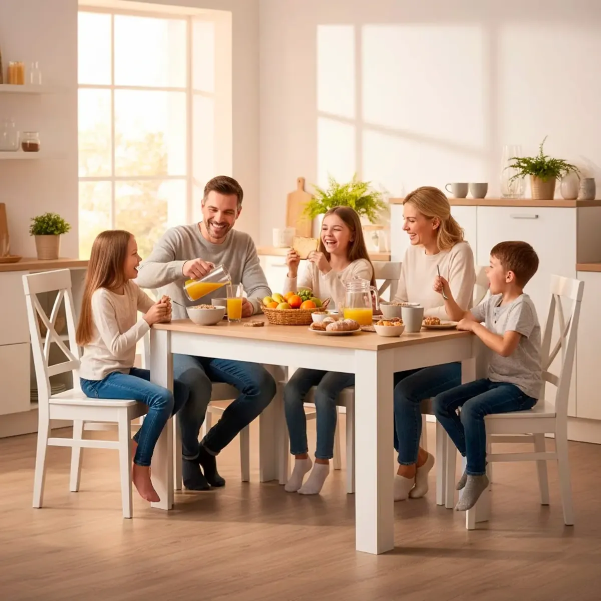 Tavolo da Pranzo 4 Posti Fisso Stile Nordico Moderno Minimal Tavolino per Cucina Sala da Pranzo Soggiorno Zona Living 108.5 x 67 x 78 Cm
