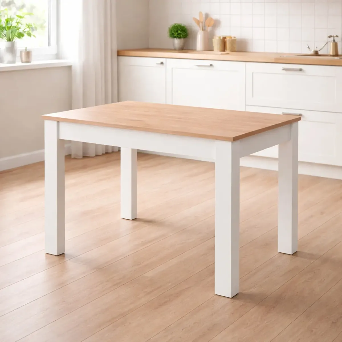 Tavolo da Pranzo 4 Posti Fisso Stile Nordico Moderno Minimal Tavolino per Cucina Sala da Pranzo Soggiorno Zona Living 108.5 x 67 x 78 Cm