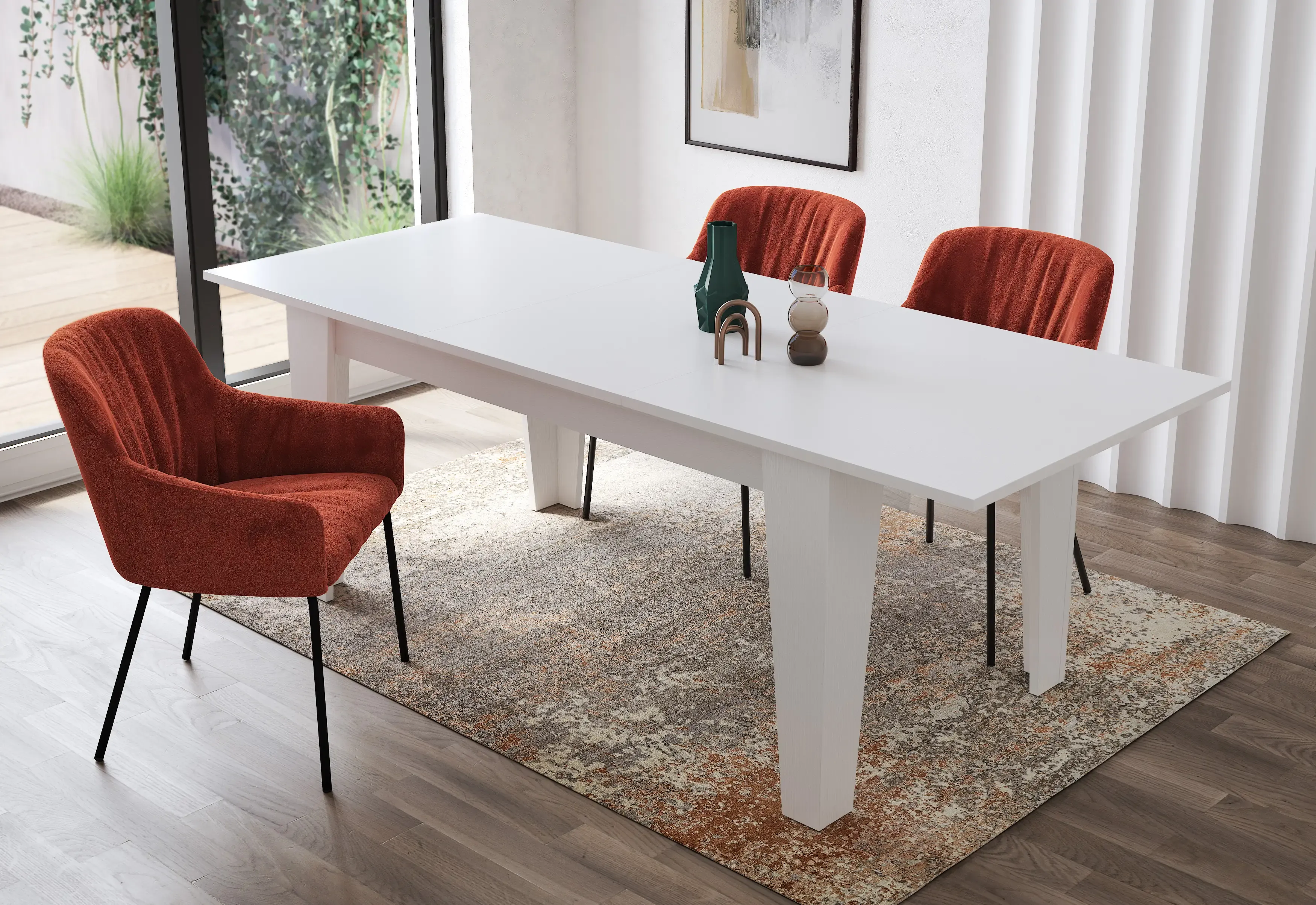 Tavolo da Pranzo Allungabile Da 160 A 220 Cm Gambe a Spillo Design Moderno 10 Posti In Melaminico Estensibile Con Guide In Metallo Cucina Salotto Soggiorno 220 x 90 x 78 Cm Bianco