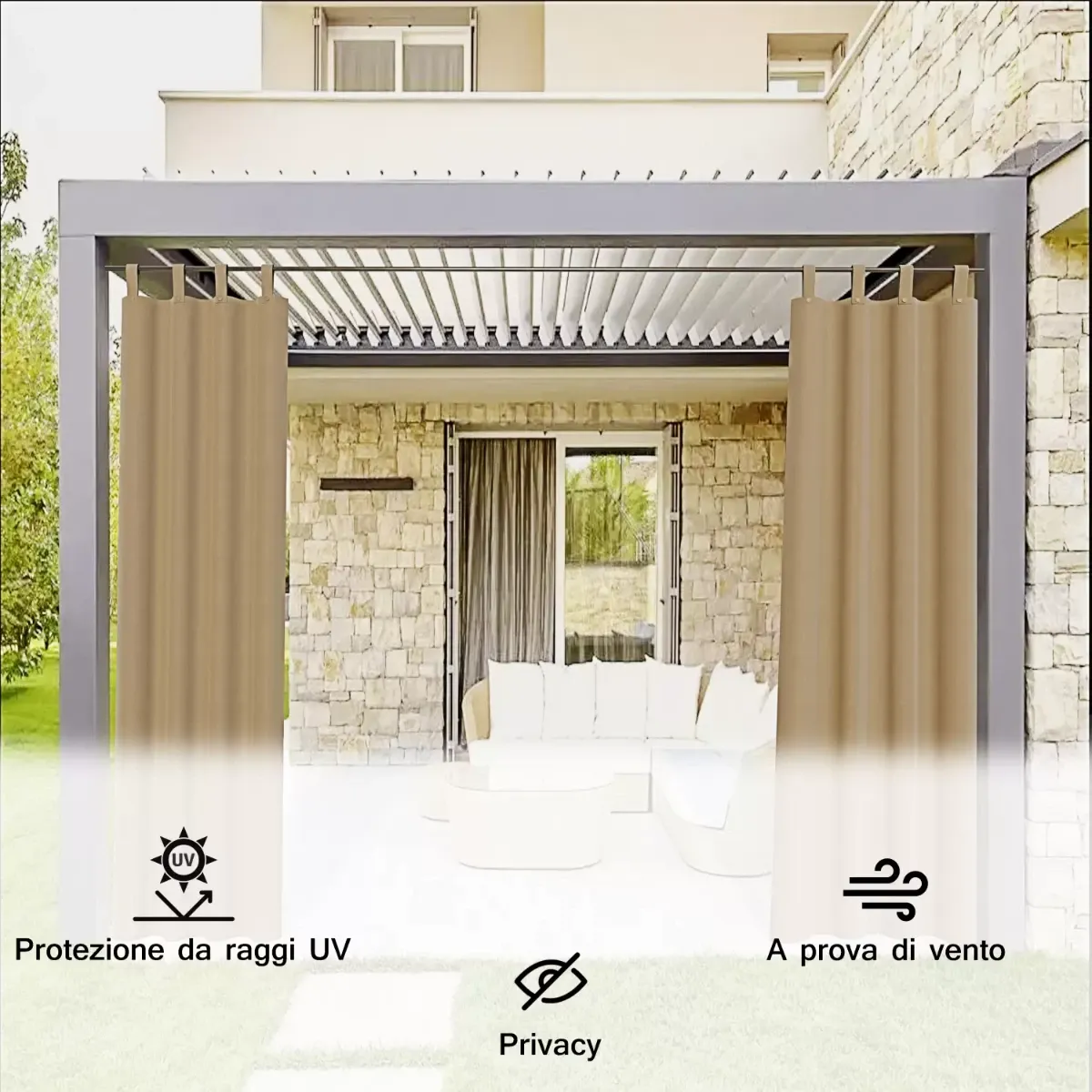 Tenda Gazebo da Esterno Idrorepellente Resistente Impermeabile Antimuffa con Passanti e Bottoni Tenda Oscurante per Giardino Balcone Piscina Terrazzo 150 x 270 Cm