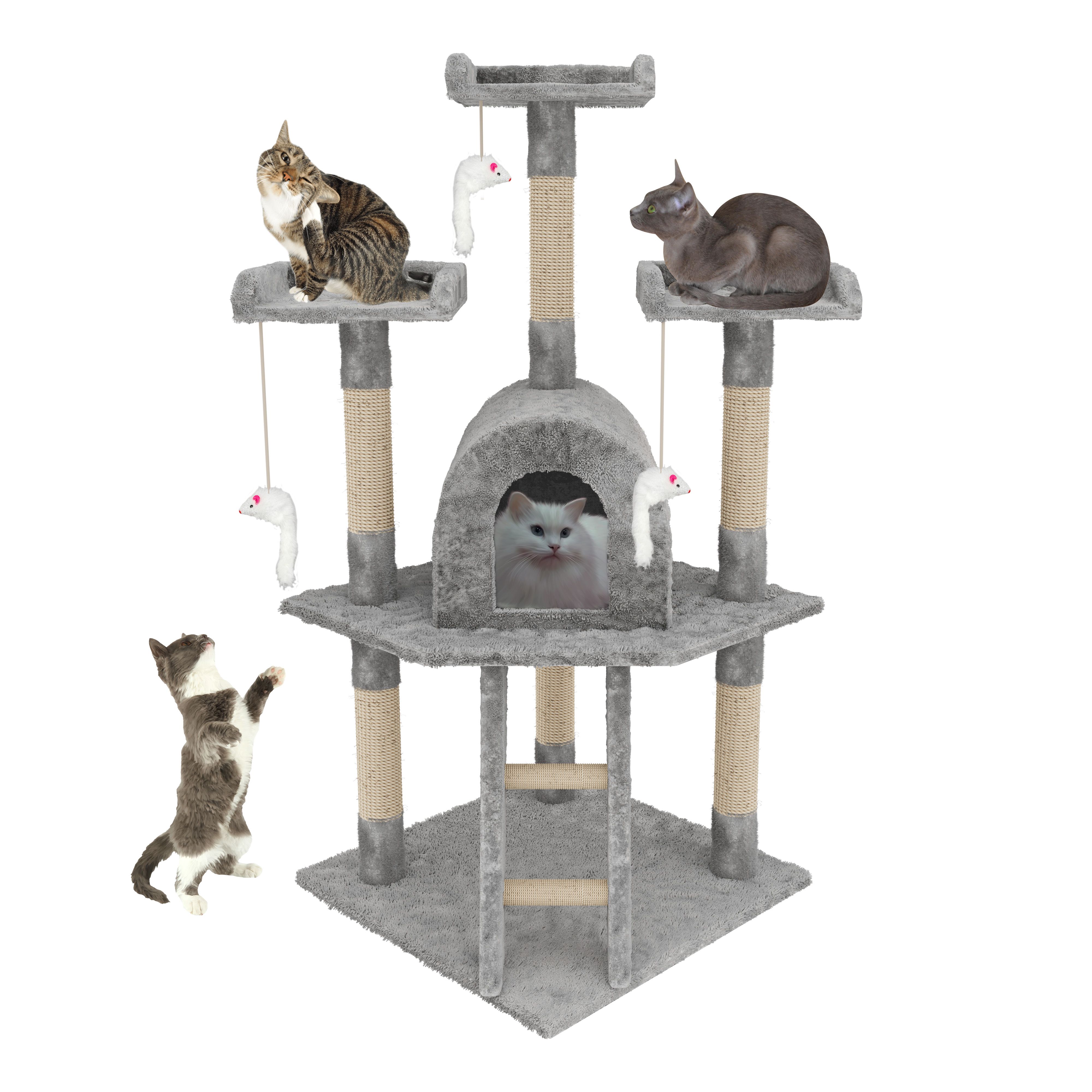 Tiragraffi Albero Palo Gioco Per Gatti Con Corda Sisal Tiragraffi Angolare Multifunzione Giocattolo Stimolante Cuccia Gatto Adulto Cucciolo Domestico