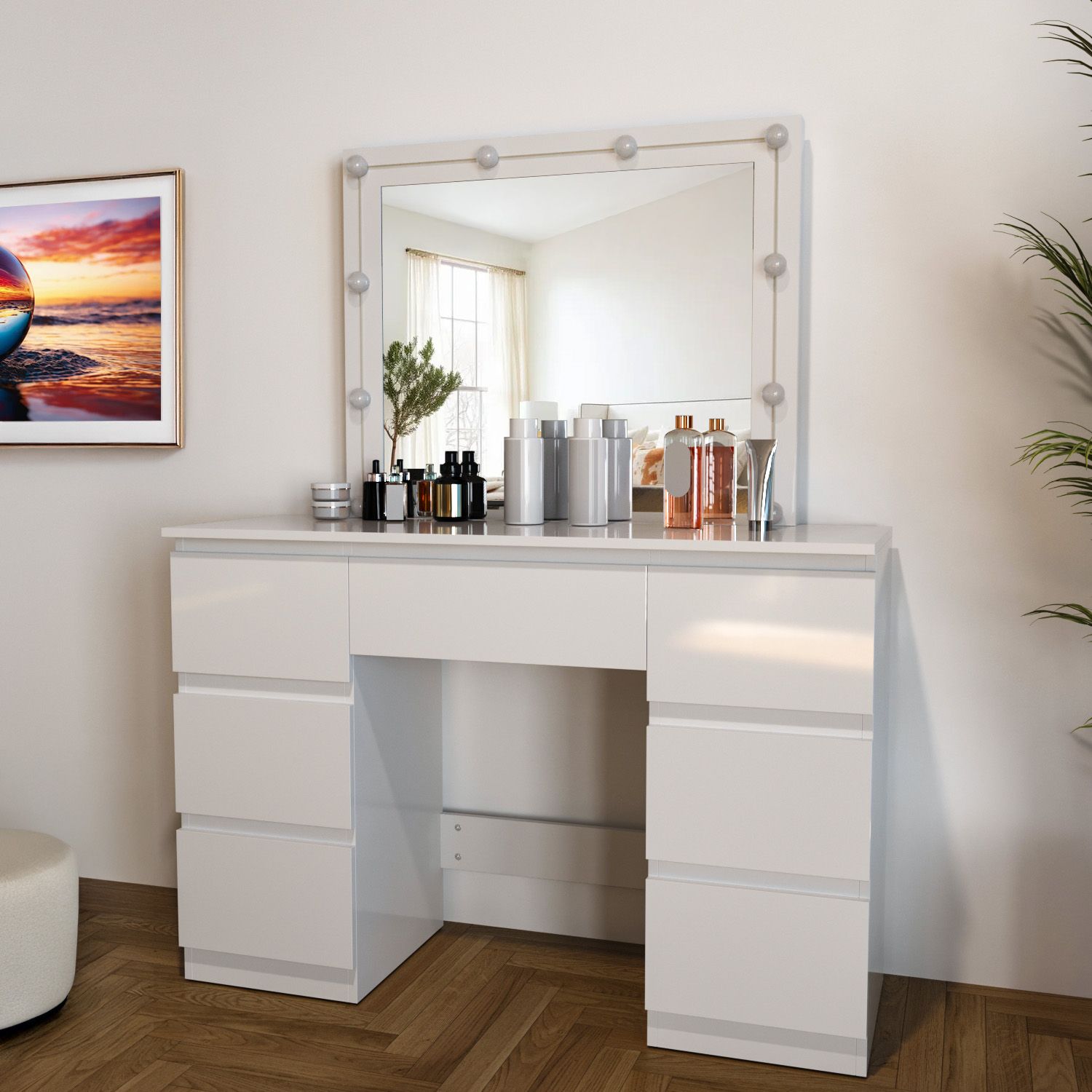 Toeletta Tavolino Da Trucco Tavolo Con Luci LED Con Luminosità Regolabile Specchio Orizzontale Postazione Make Up