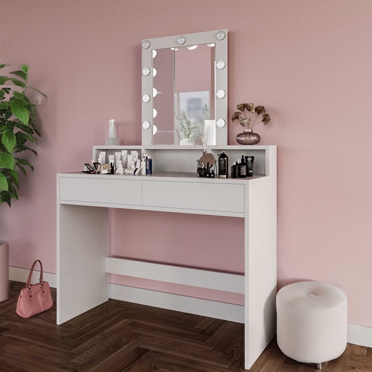 Toeletta Tavolino Da Trucco Tavolo Con Luci LED Con Luminosità Regolabile Specchio Orizzontale Postazione Make Up