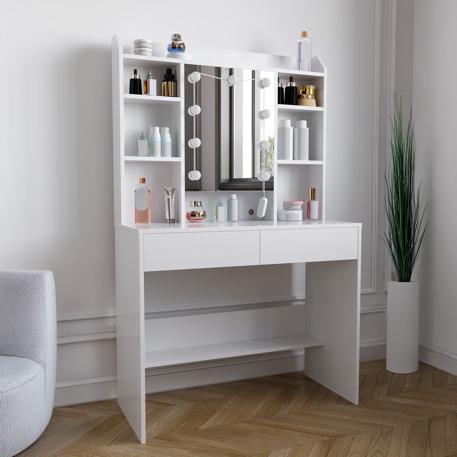 Toeletta Tavolino Da Trucco Tavolo Con Luci LED Con Luminosità Regolabile Specchio Orizzontale Postazione Make Up