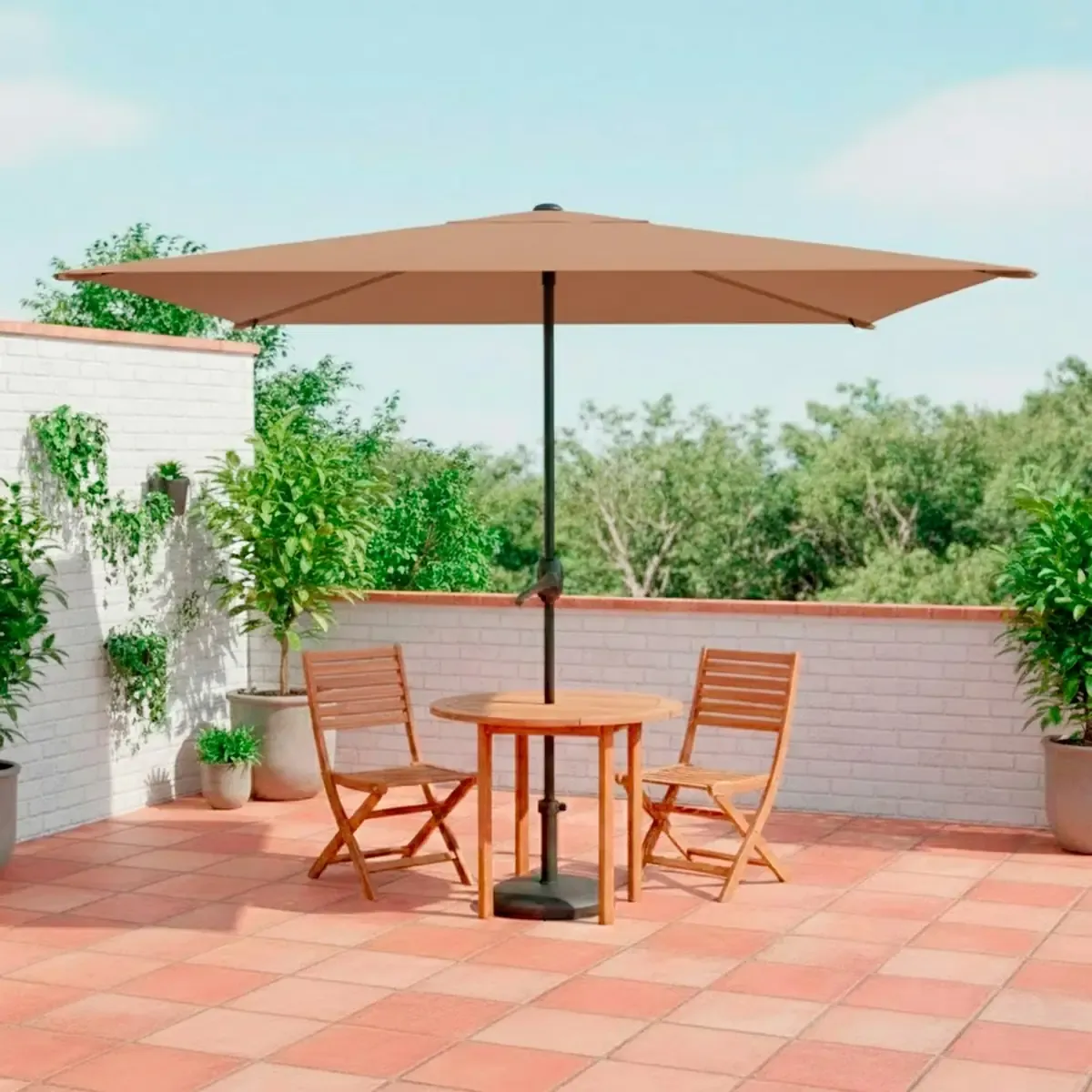 Ombrellone Rettangolare 3 x 2 M Da Giardino Parasole Per Balcone Con Air Vent Apertura A Manovella Anti UV Idrorepellente Per Mare Spiaggia Piscina Terrazzo Design Bahamas Tortora