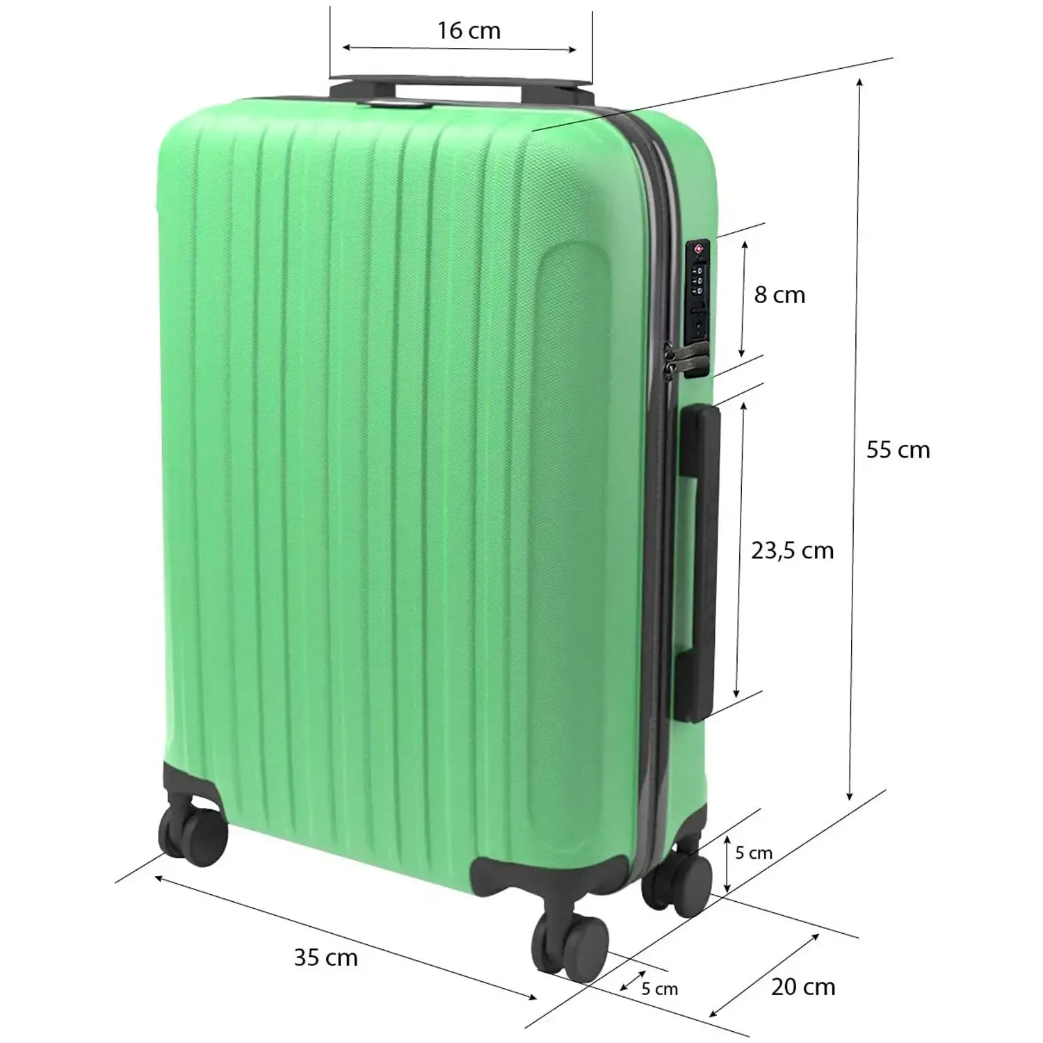 TROLLEY SAMMY "TRAVELZONE" GREEN - RIGIDO CON 4 RUOTE IN ABS POLICARBONATO ANTIGRAFFIO RIGIDO IMPERMEABILE