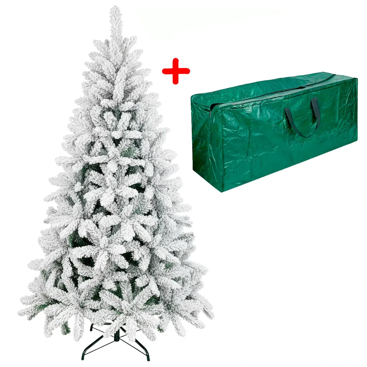 Albero di Natale innevato 180 Cm con Sacca Effetto Reale 723 Rami Foltissimo Molto Folto Rami a Gancio Base a Croce Sicura in Metallo Doppia Foglia Colorata in PVC Abete Natalizio (723 Rami)