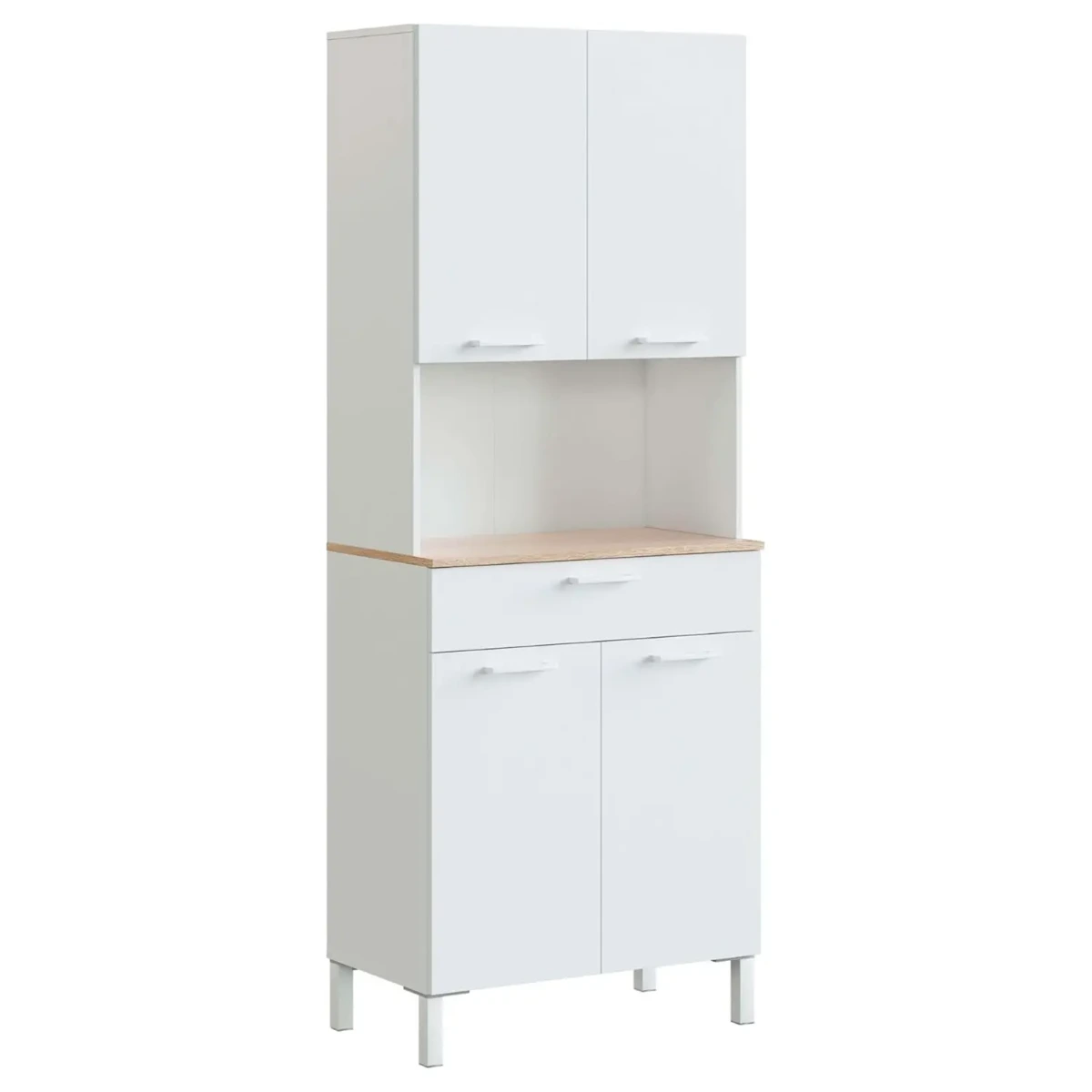 Mobile Ausiliario da Cucina Mobiletto con Vano Microonde Credenza Alta con 4 Ante e 1 Cassetto Madia Dispensa di Grande Capacità 186 x 72 x 40 Cm