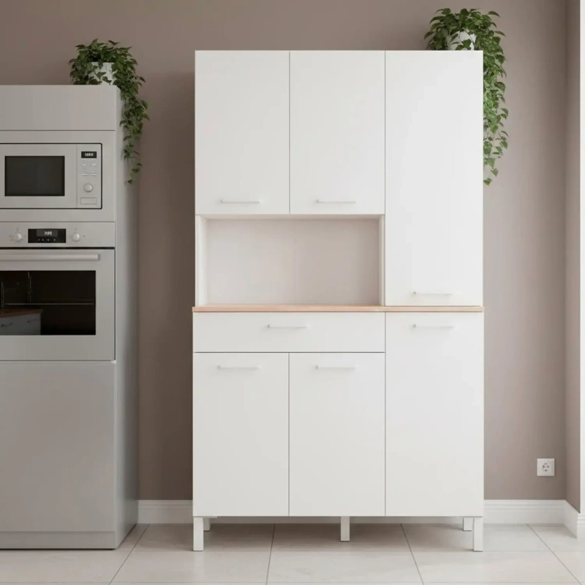 Mobile Dispensa Alto per Cucina Microonde Credenza Madia Colonna con 5 Ante e Cassetto Mobiletto Ausiliare Design Moderno Elegante Arredo Arredamento Sala 108 x 40 x 186 Cm