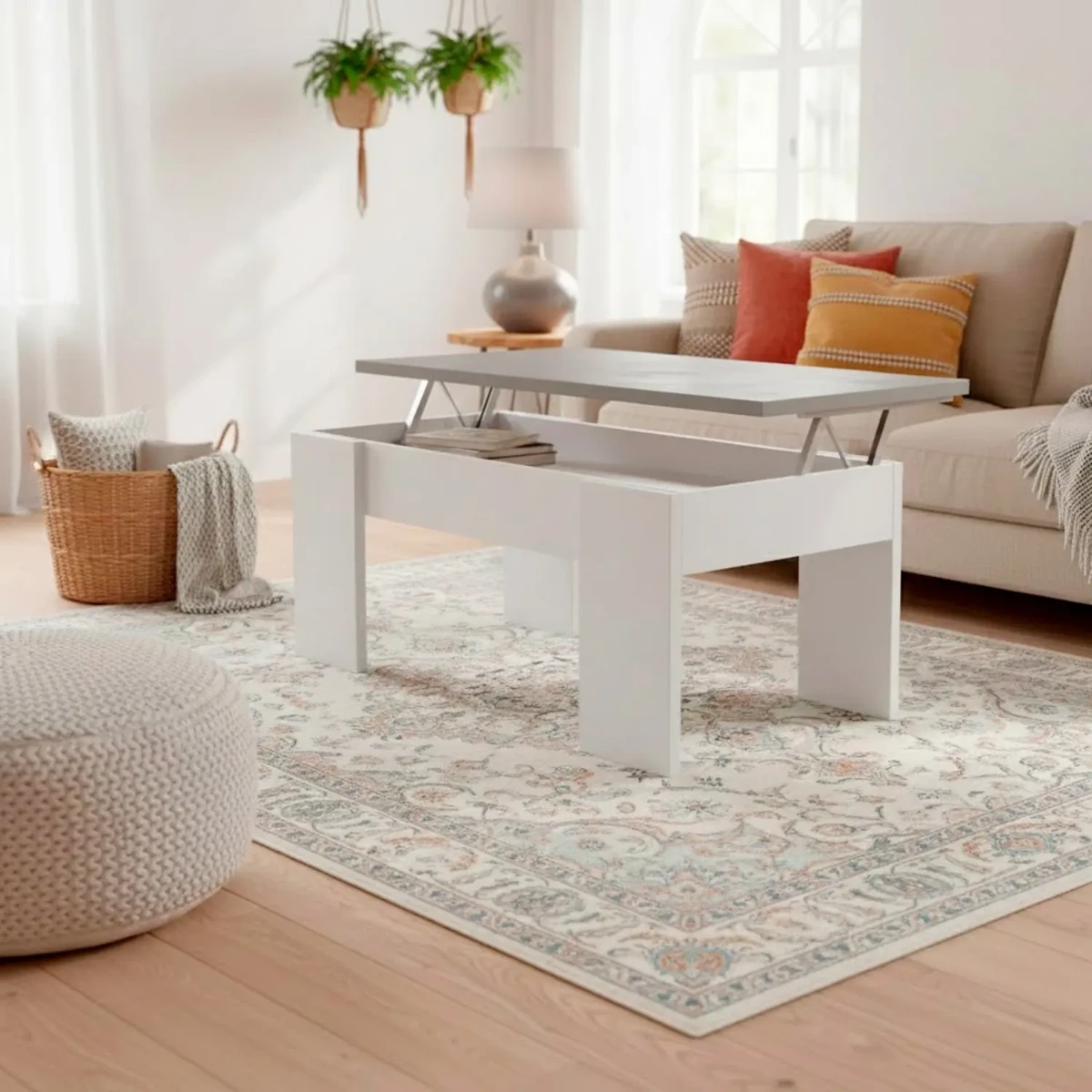 Tavolino da Caff&egrave; Sollevabile con Contenitore Tavolo Salvaspazio con Piano Alzabile per Soggiorno e Salotto Vano Portaoggetti da interno Mangiare Lavorare 100 x 69 x 57 Cm