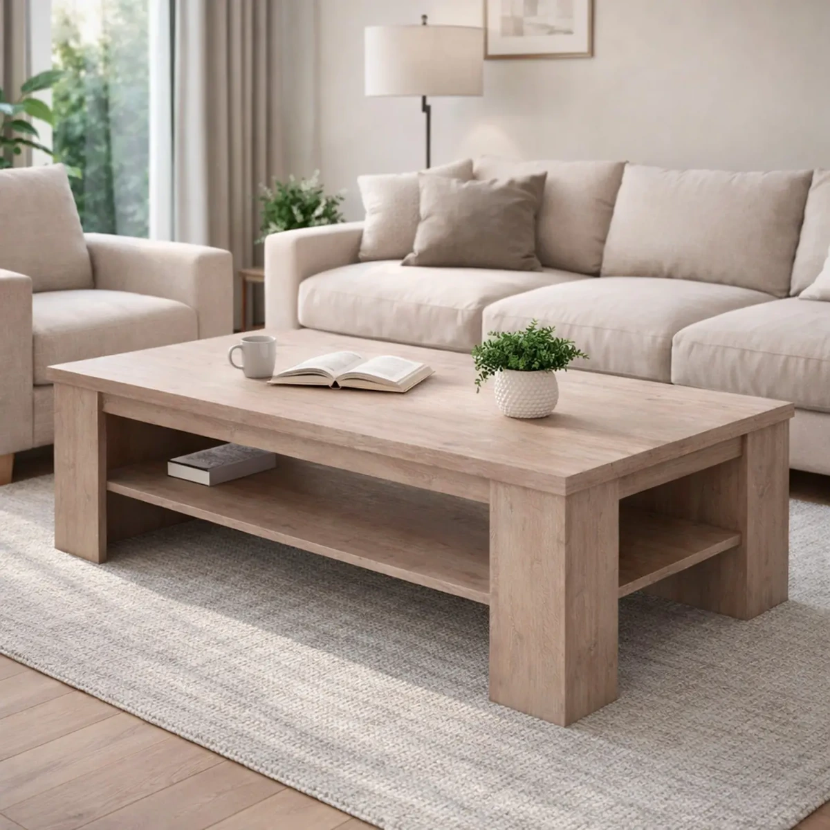 Tavolino da Caff&egrave; con Ripiano inferiore e Vano a Giorno Tavolo Basso Moderno Design Elegante Minimal per Soggiorno Salotto Zona Living Struttura Resistente