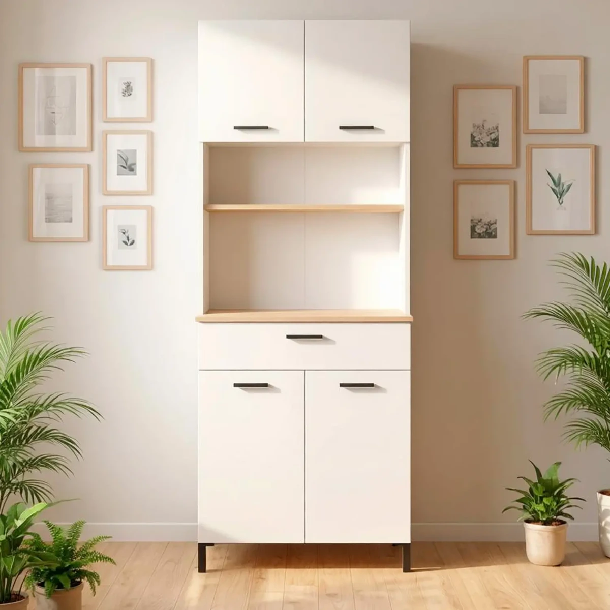 Mobile Dispensa Multiuso con 4 Ante 1 Cassetto e Vano per Elettrodomestici Colonna Cucina Salvaspazio Moderna con Ripiani interni e Piano Appoggio 72 x 185 x 40 Cm