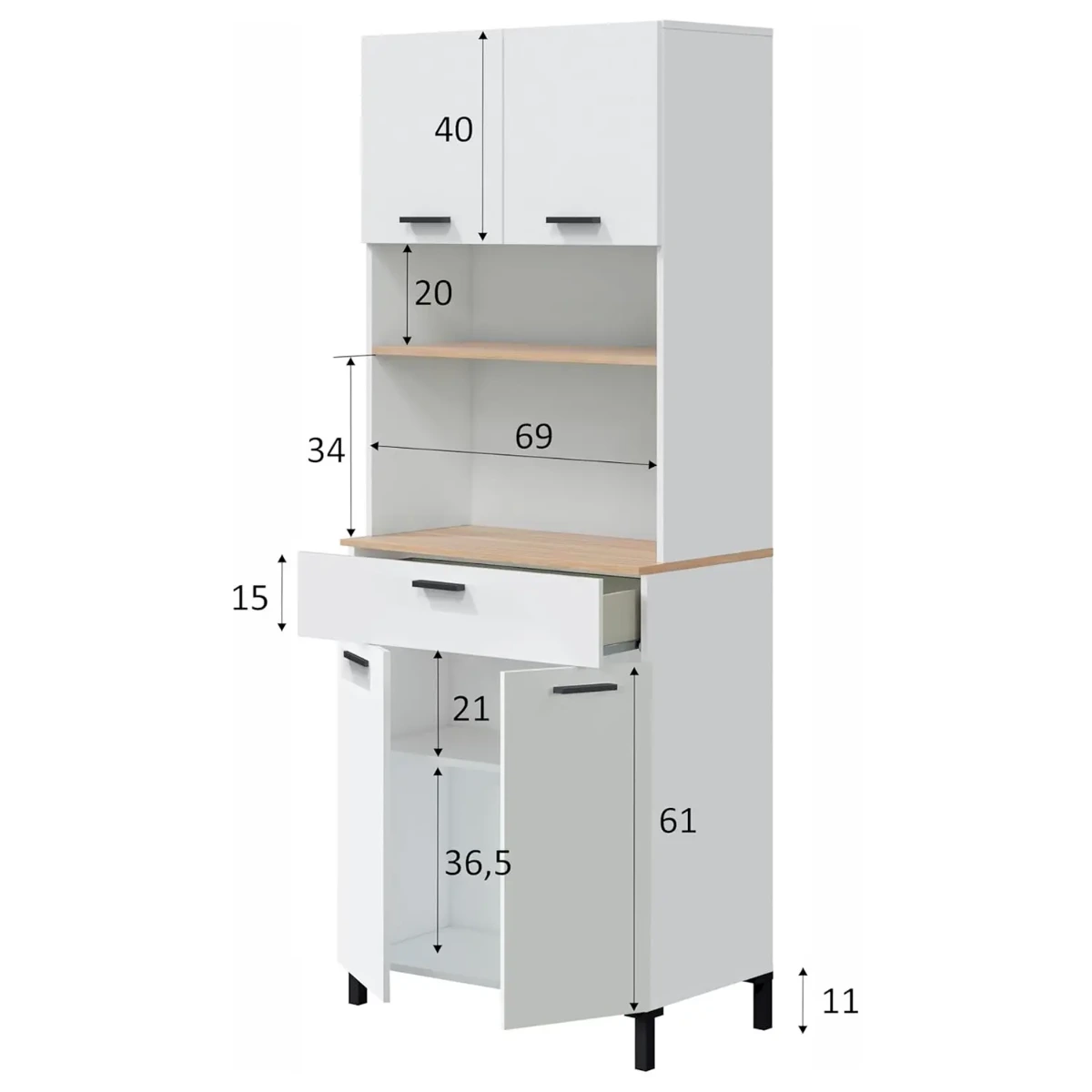 Mobile Dispensa Multiuso con 4 Ante 1 Cassetto e Vano per Elettrodomestici Colonna Cucina Salvaspazio Moderna con Ripiani interni e Piano Appoggio 72 x 185 x 40 Cm