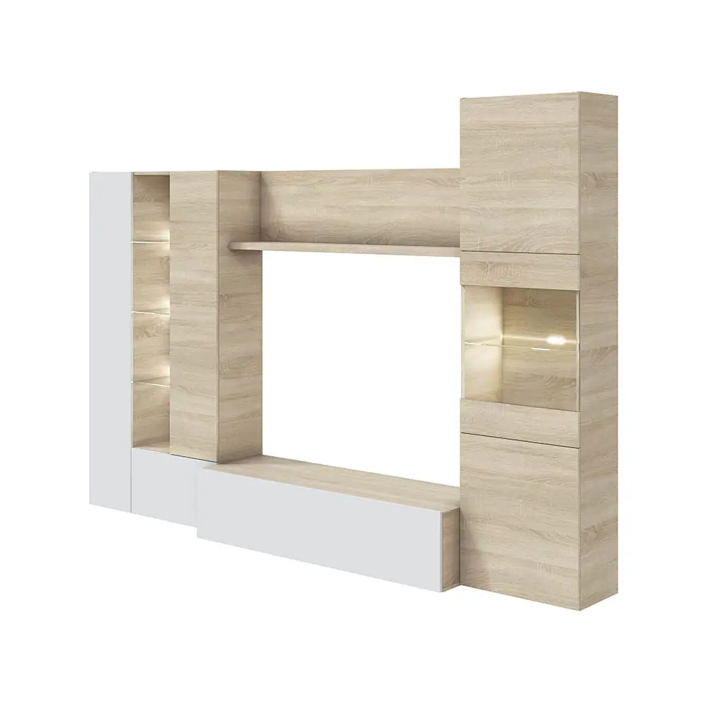Parete Attrezzata Mobile Soggiorno TV per Salotto Base Televisione con Scaffali Illuminati con LED per Sala da Pranzo Design Moderno 