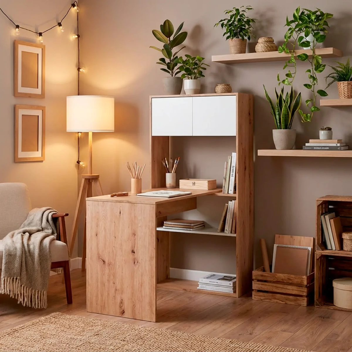 Scrivania Libreria Multiposizione Reversibile con 2 Ante e Ripiani Tavolo Ufficio Casa Salvaspazio con 3 configurazioni Verticale e Orizzontale Dimensioni: 140 x 108 x 70 Cm