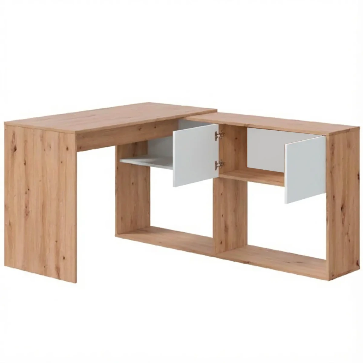Scrivania Libreria Multiposizione Reversibile con 2 Ante e Ripiani Tavolo Ufficio Casa Salvaspazio con 3 configurazioni Verticale e Orizzontale Dimensioni: 140 x 108 x 70 Cm