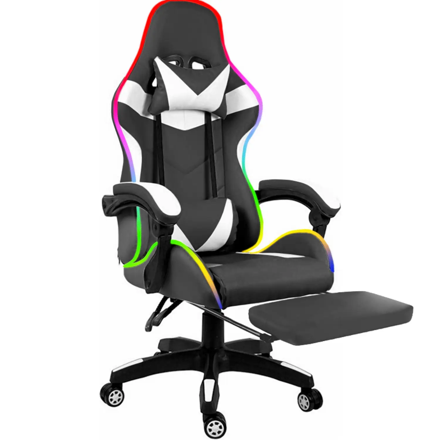 Sedia Gaming LED Telecomando Poltrona Ufficio Scrivania Stile Racing Girevole Ergonomica Ecopelle Cuscino Supporto Lombare Poggiapiedi Poggiatesta Braccioli