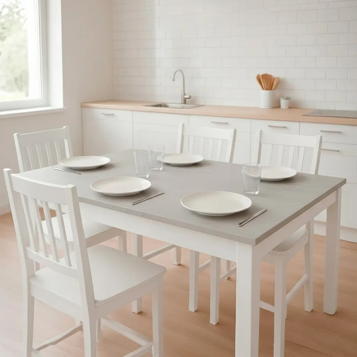 Tavolo da Pranzo 4 Posti Fisso Stile Nordico Moderno Minimal Tavolino per Cucina Sala da Pranzo Soggiorno Zona Living