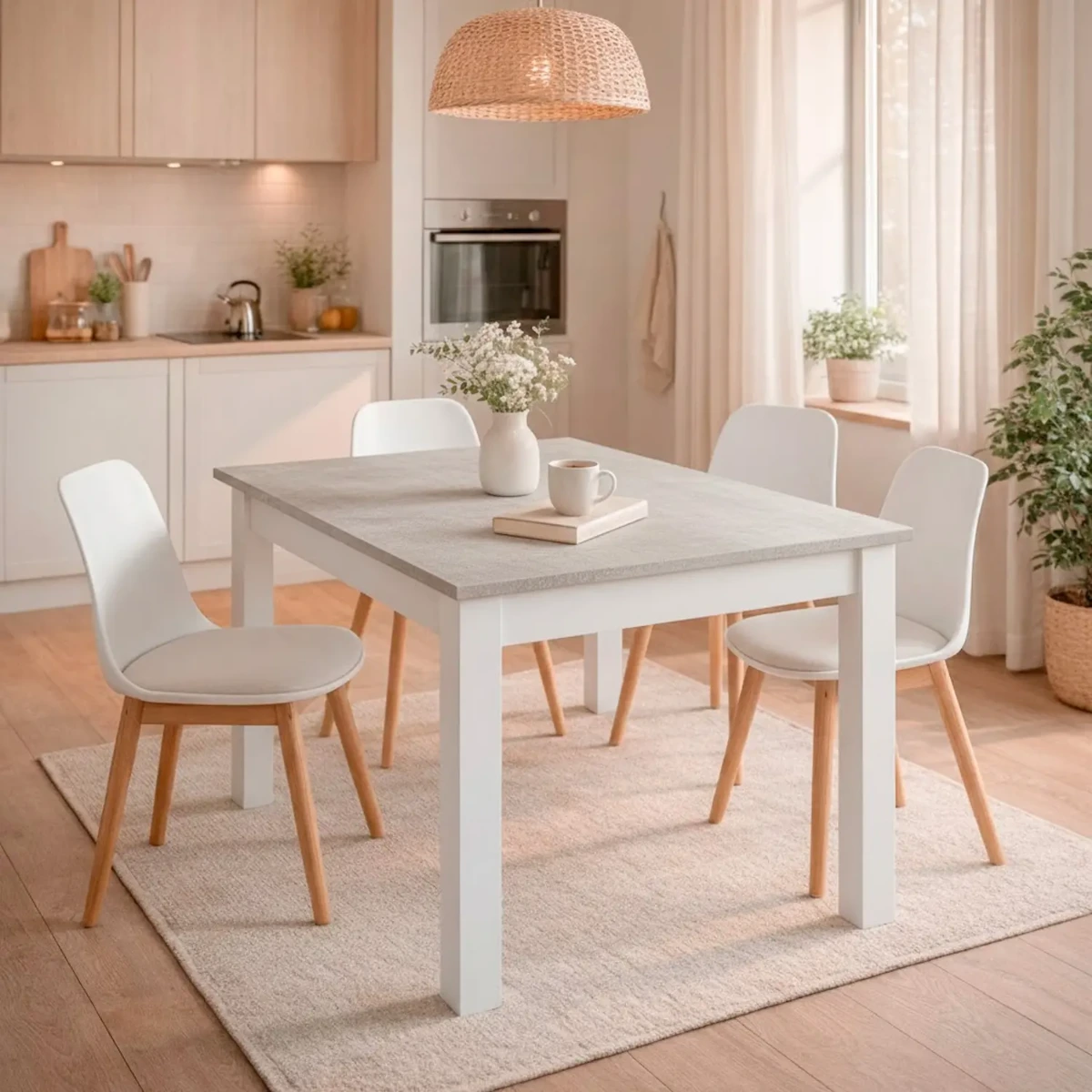 Tavolo da Pranzo 4 Posti Fisso Stile Nordico Moderno Minimal Tavolino per Cucina Sala da Pranzo Soggiorno Zona Living