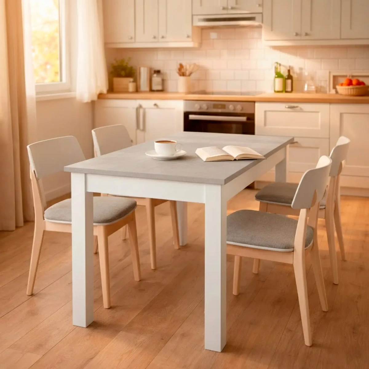 Tavolo da Pranzo 4 Posti Fisso Stile Nordico Moderno Minimal Tavolino per Cucina Sala da Pranzo Soggiorno Zona Living