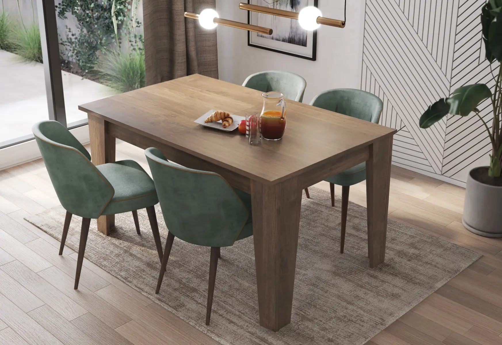 Tavolo da Pranzo Allungabile da 140 a 200 Cm Gambe a Spillo Design Moderno 8 Posti in Melaminico Estensibile