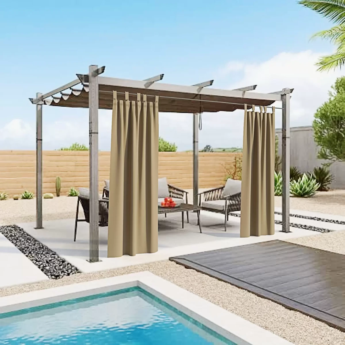 Tenda Gazebo da Esterno Idrorepellente Resistente Impermeabile Antimuffa con Passanti e Bottoni Tenda Oscurante per Giardino Balcone Piscina Terrazzo 150 x 270 Cm