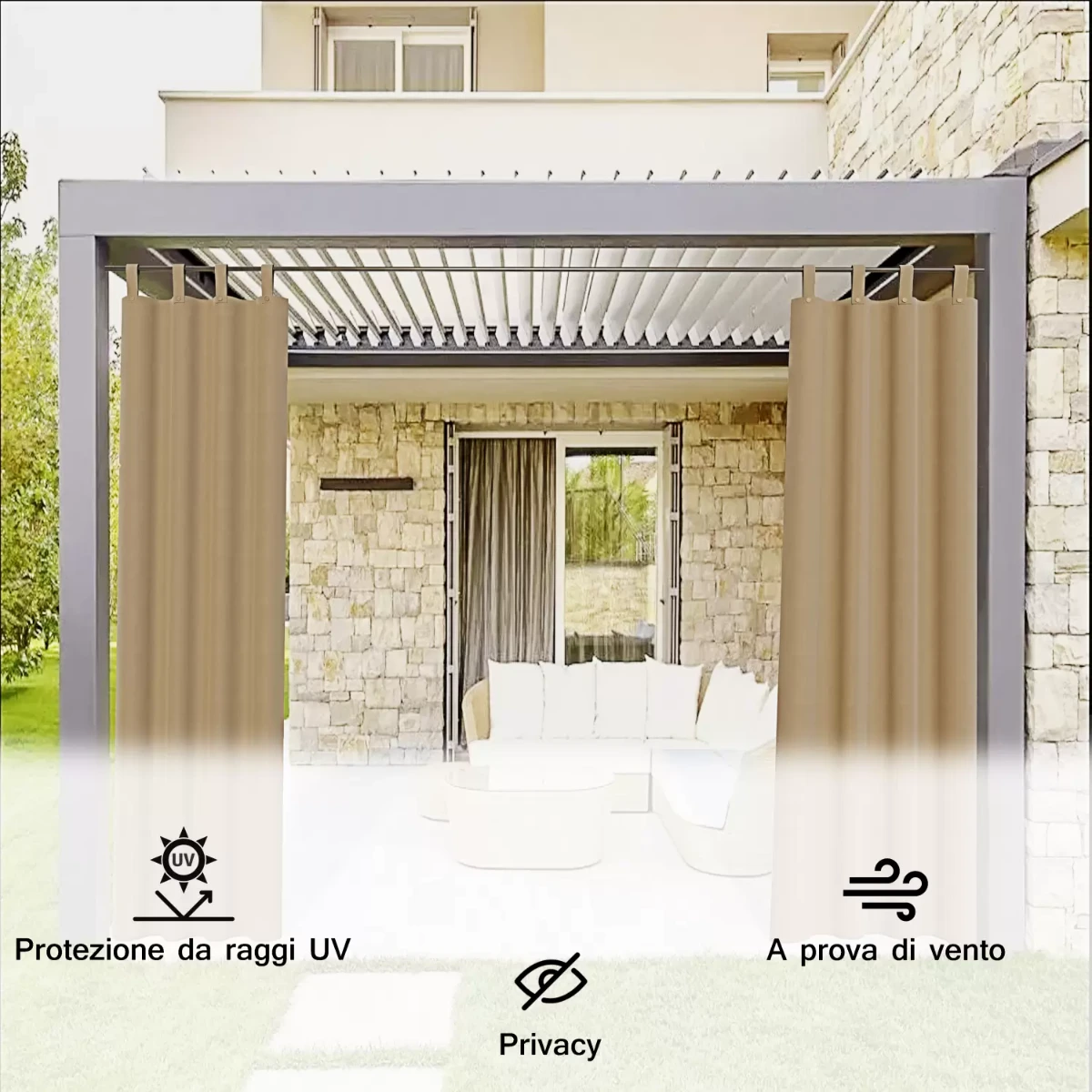 Tenda Gazebo da Esterno Idrorepellente Resistente Impermeabile Antimuffa con Passanti e Bottoni Tenda Oscurante per Giardino Balcone Piscina Terrazzo 150 x 270 Cm