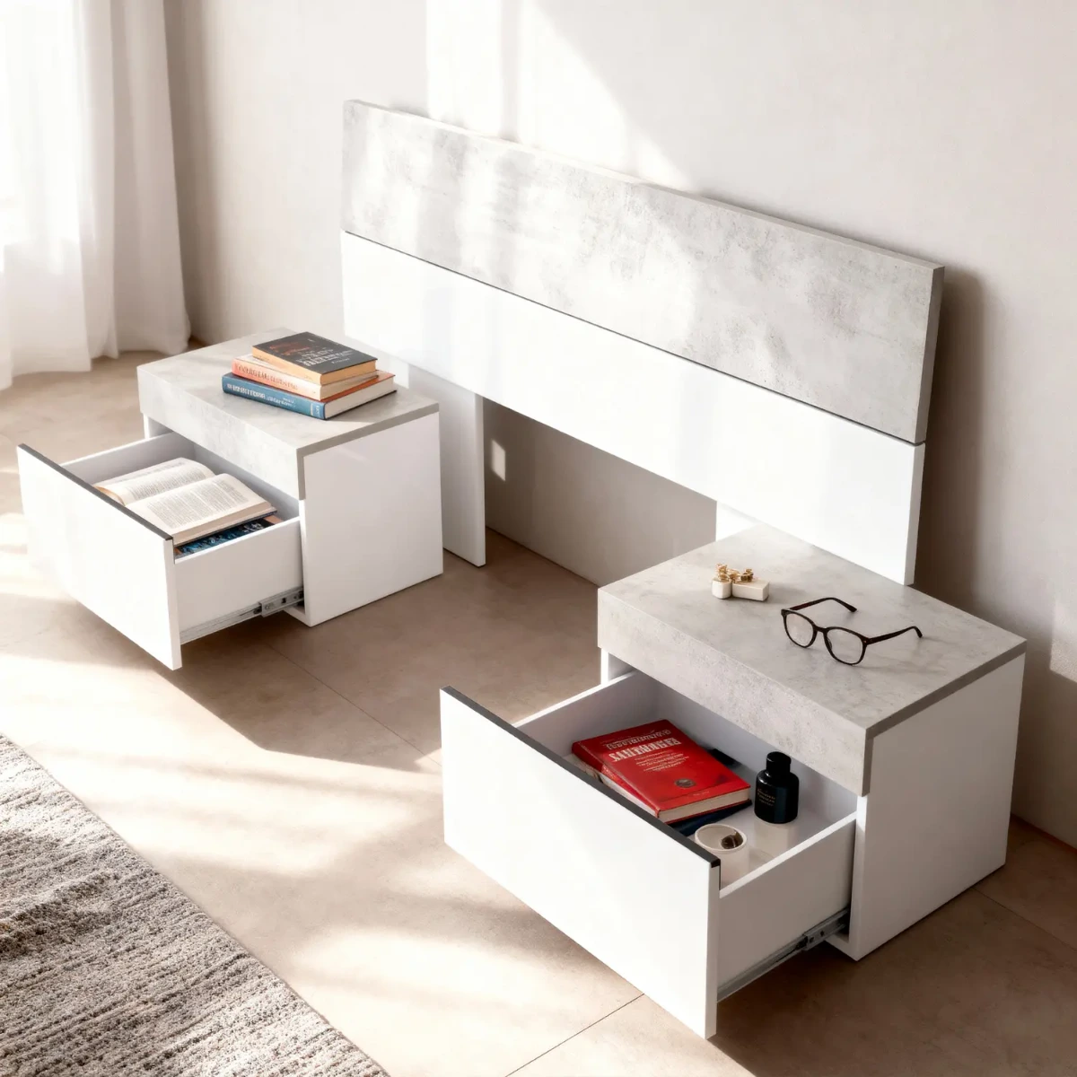 Testiera Letto Matrimoniale con 2 Comodini da 1 Cassetto e Guide Metalliche Design Moderno Minimal per Camera da Letto Stanza Ospiti