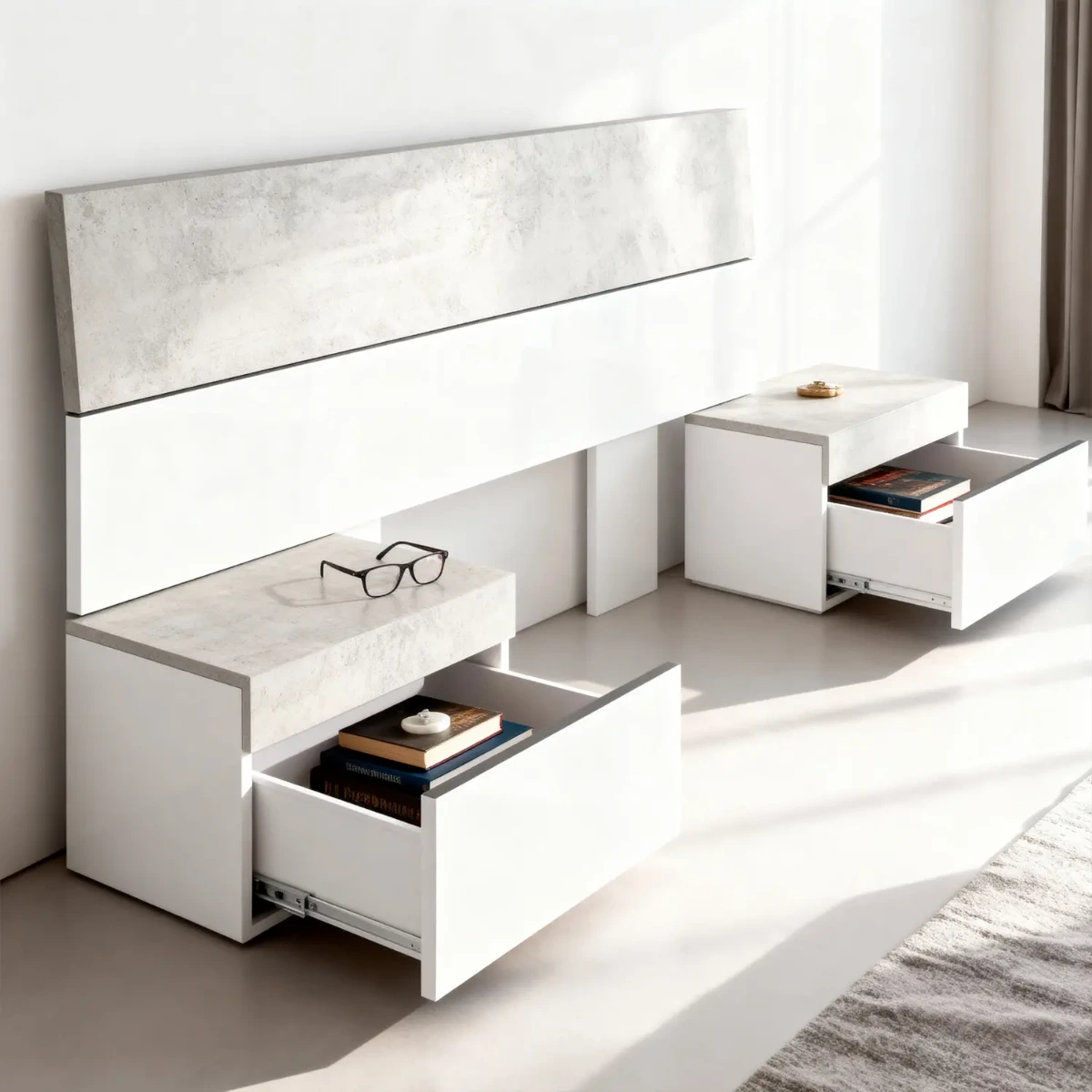 Testiera Letto Matrimoniale con 2 Comodini da 1 Cassetto e Guide Metalliche Design Moderno Minimal per Camera da Letto Stanza Ospiti