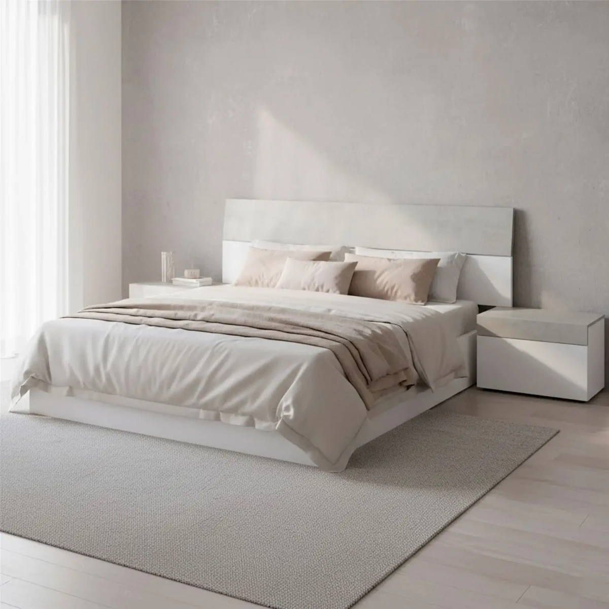 Testiera Letto Matrimoniale con 2 Comodini da 1 Cassetto e Guide Metalliche Design Moderno Minimal per Camera da Letto Stanza Ospiti