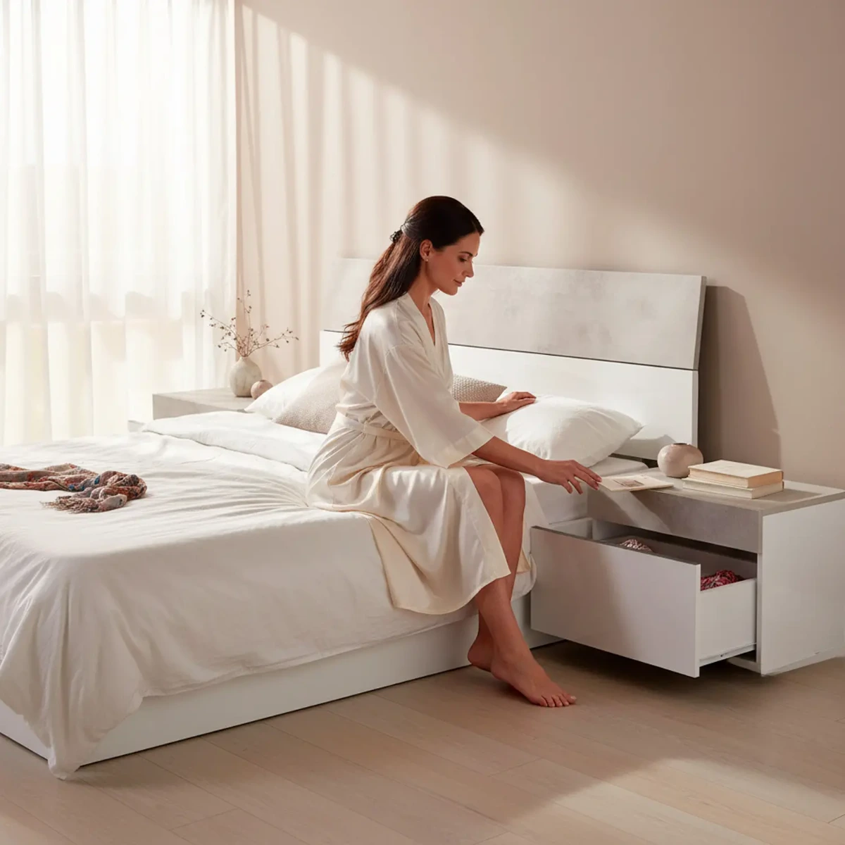 Testiera Letto Matrimoniale con 2 Comodini da 1 Cassetto e Guide Metalliche Design Moderno Minimal per Camera da Letto Stanza Ospiti